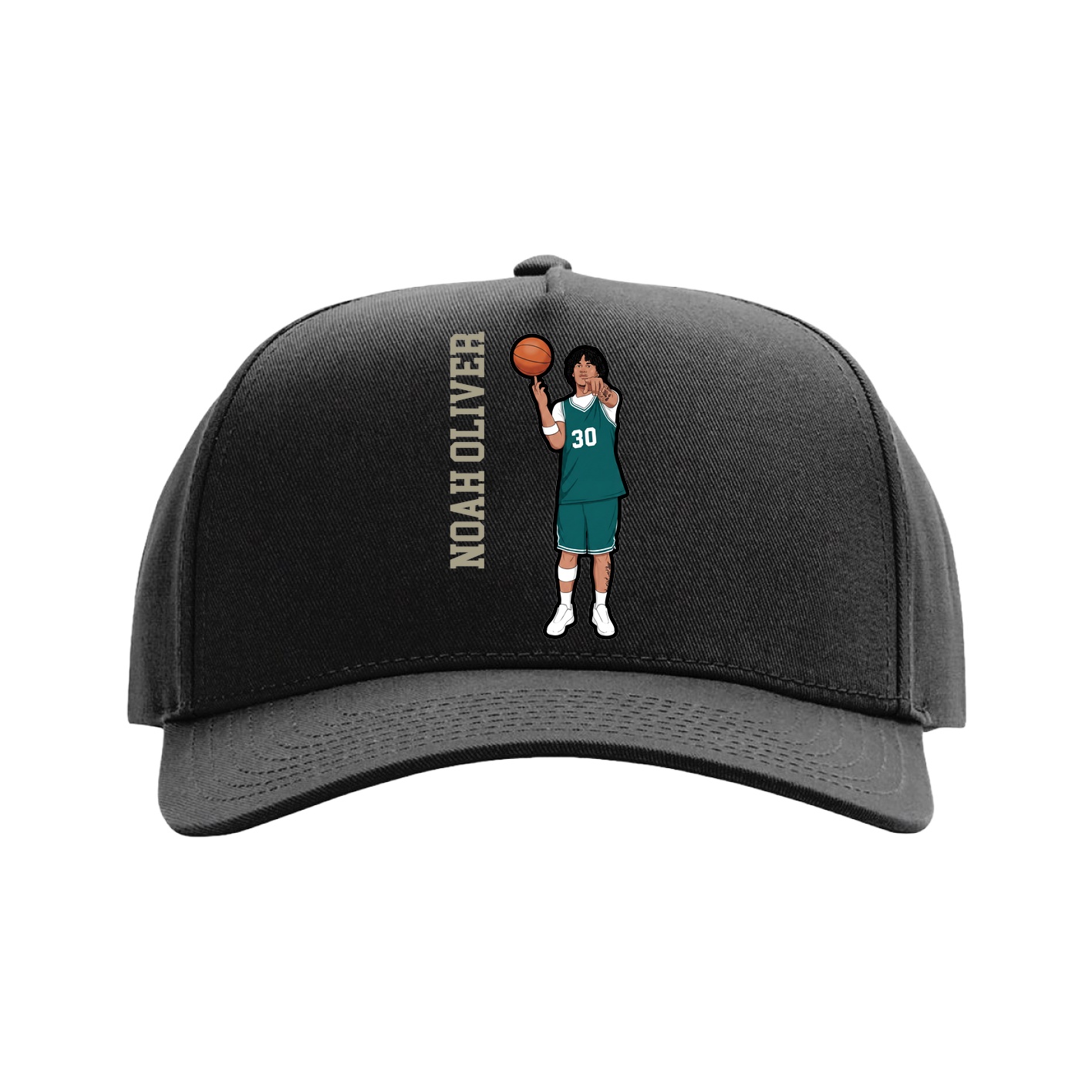 Full Fabric Five-Panel Champ Cap — Name Vertical in Black