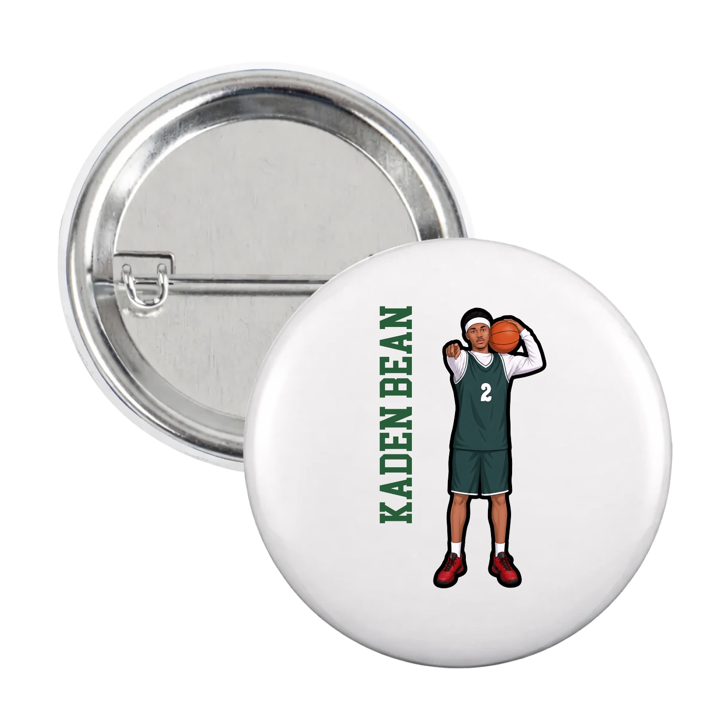 Game Day Button — Name Vertical in White