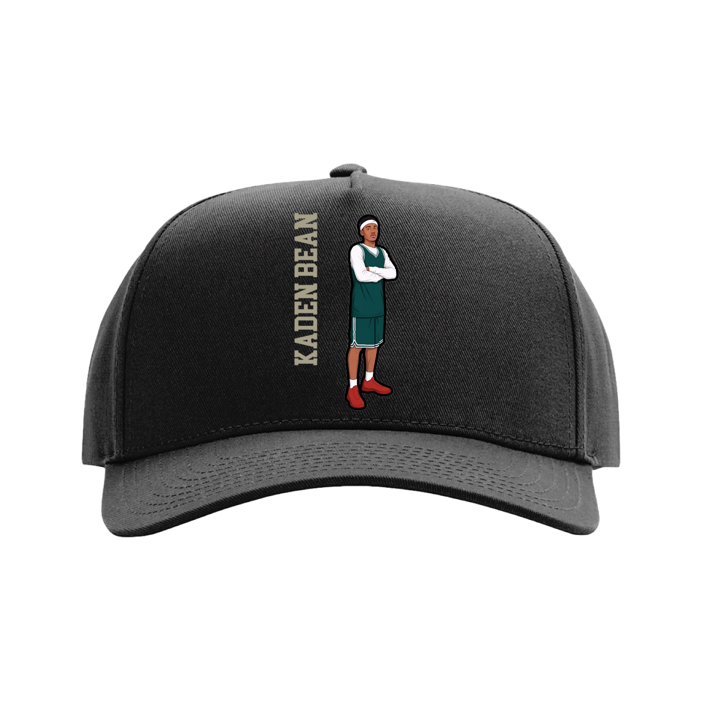 Full Fabric Five-Panel Champ Cap — Name Vertical in Black