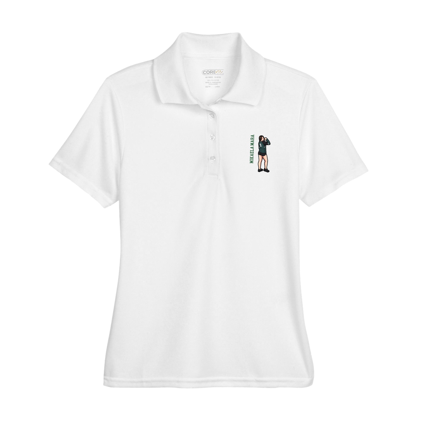 Womens Performance Polo — Name Vertical in White