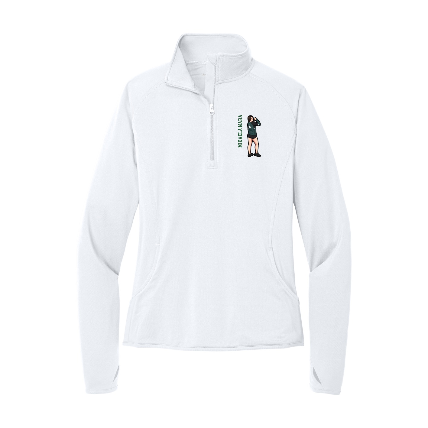 Women's Q-Zip Pullover — Name Vertical in White