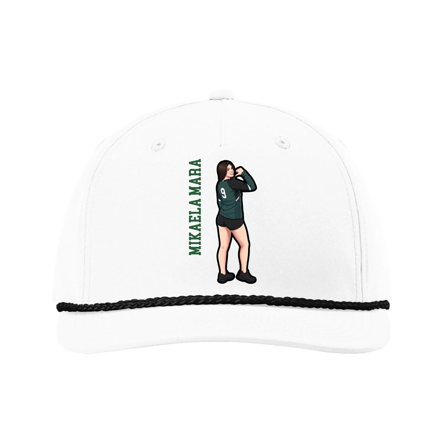 Five-Panel Classic Rope Cap — Name Vertical in White