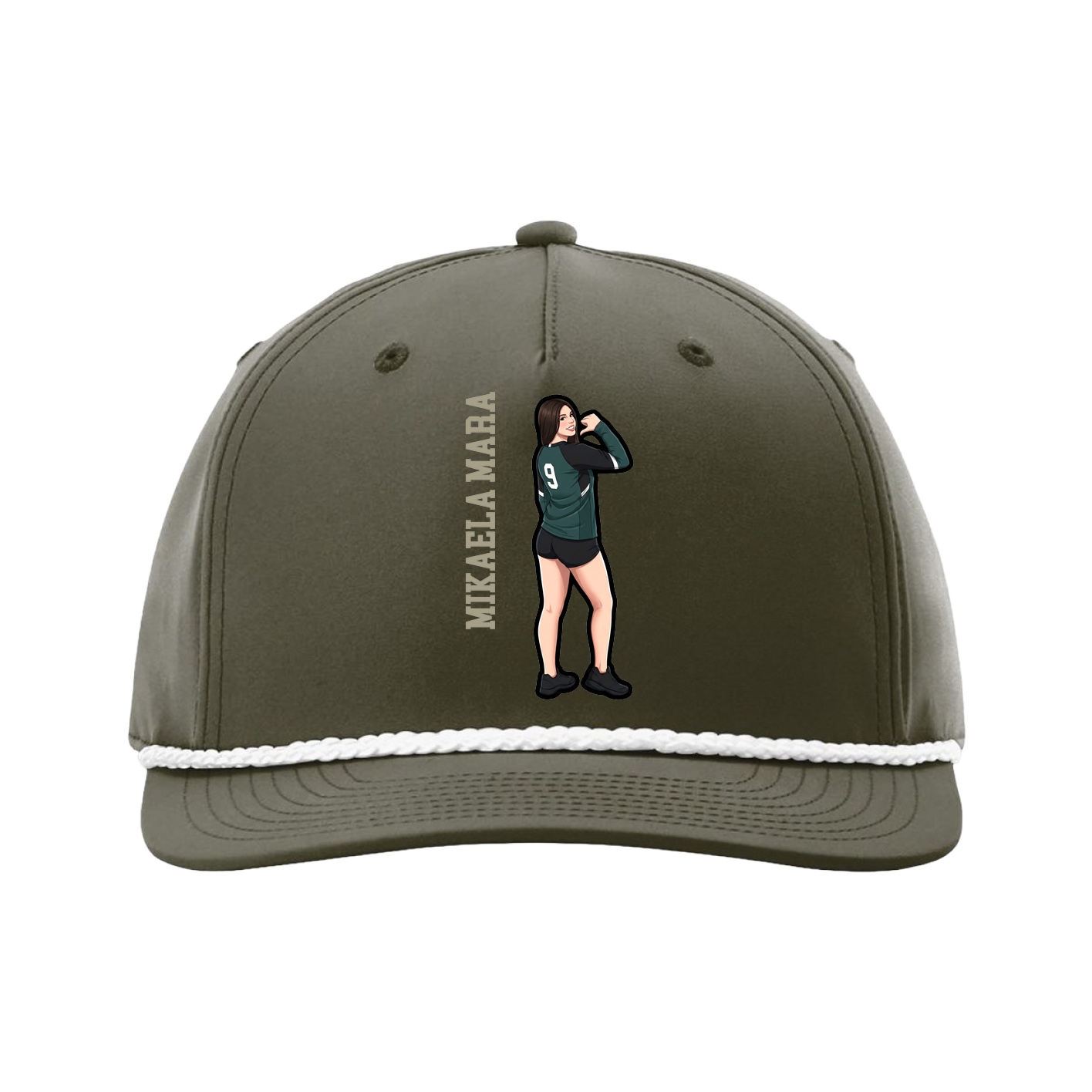Five-Panel Classic Rope Cap — Name Vertical in Green