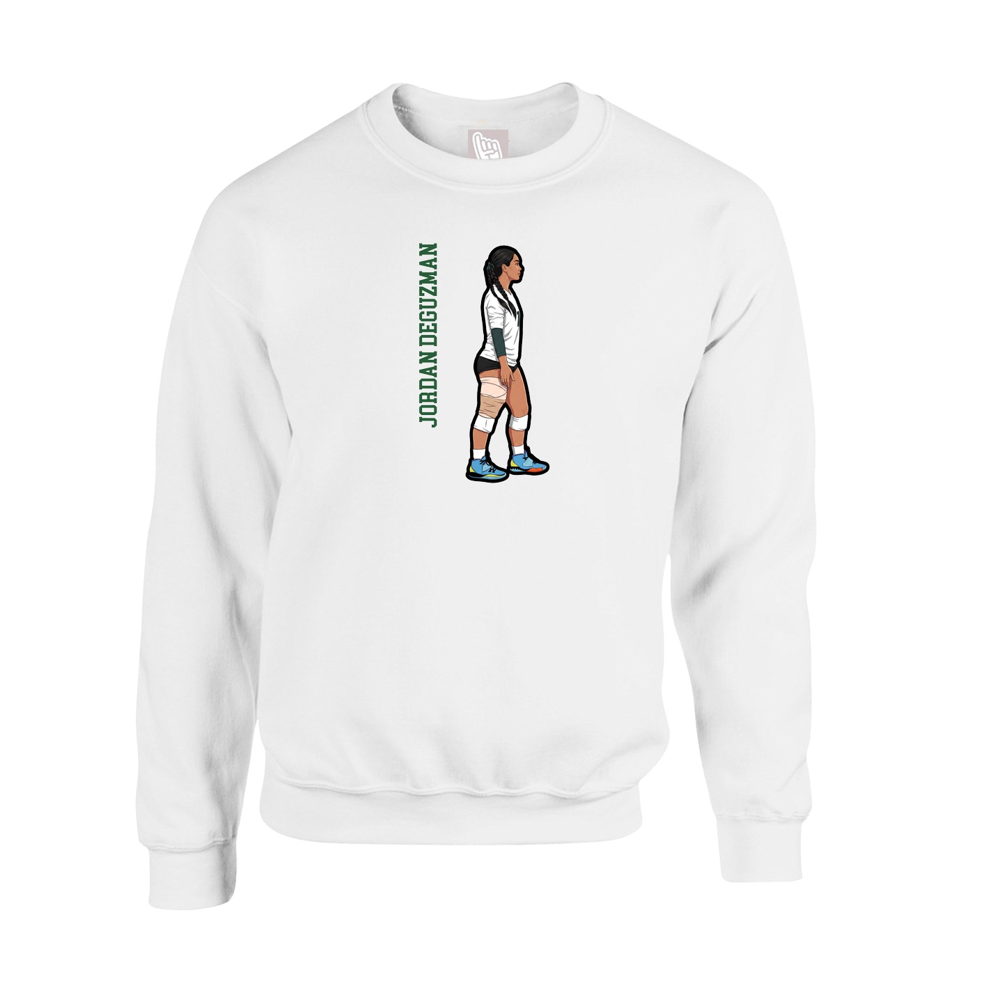 Fleece Crew — Name Vertical in White