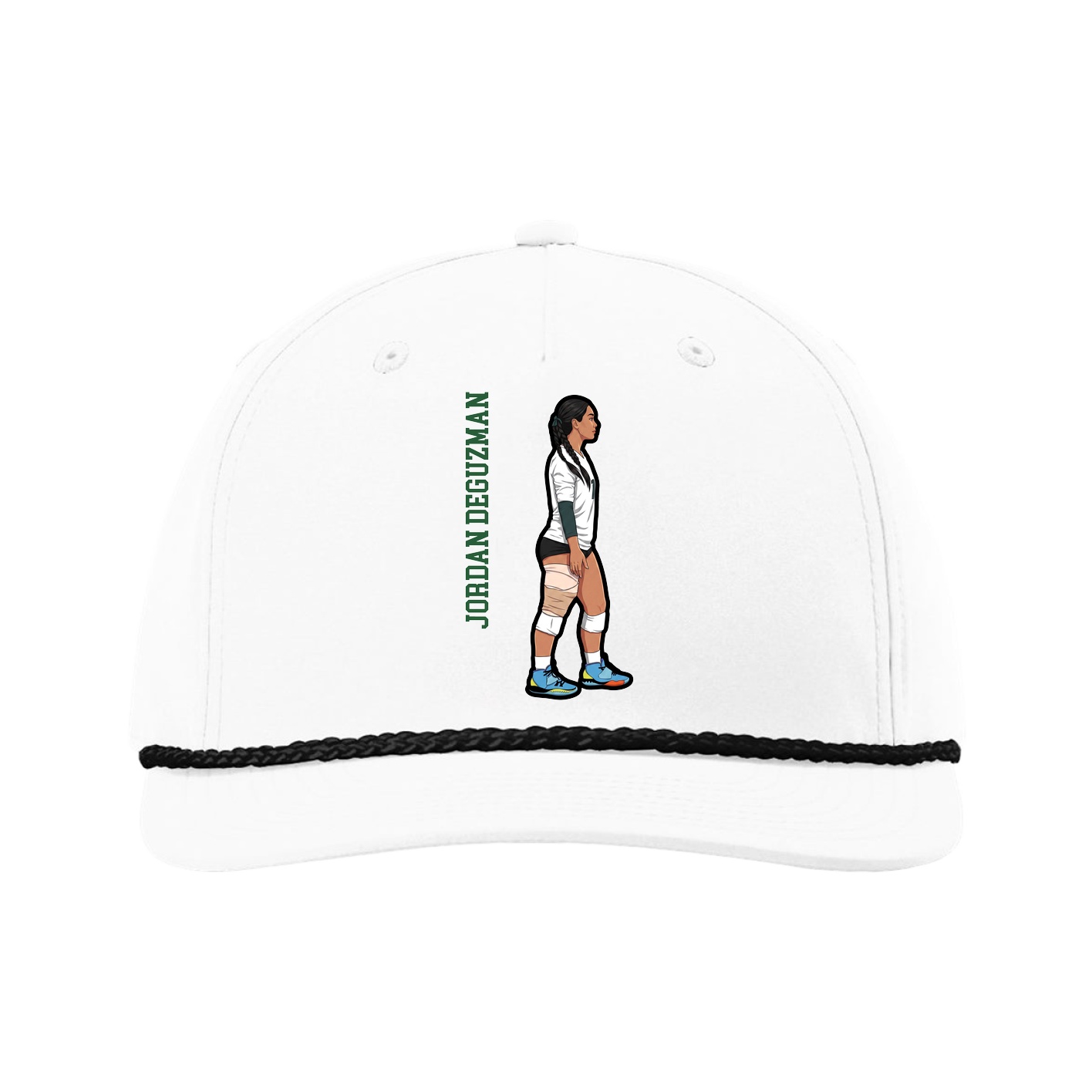 Five-Panel Classic Rope Cap — Name Vertical in White