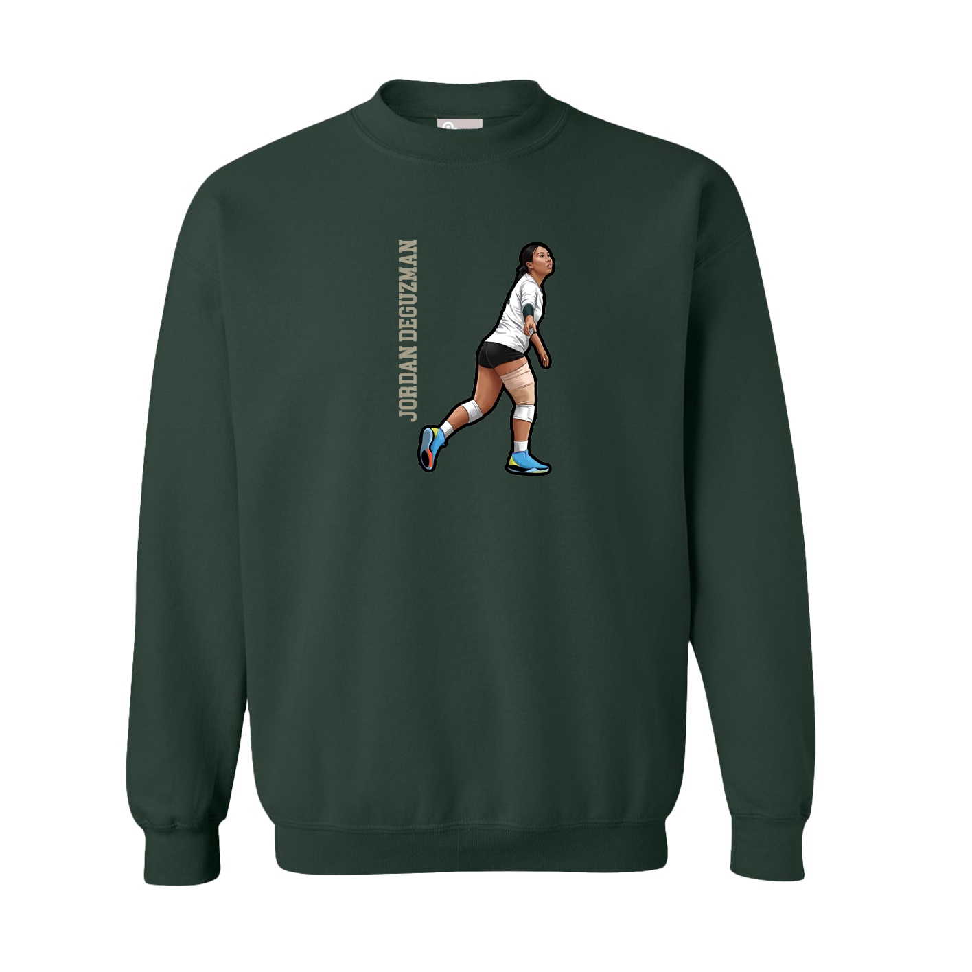 Fleece Crew — Name Vertical in Green