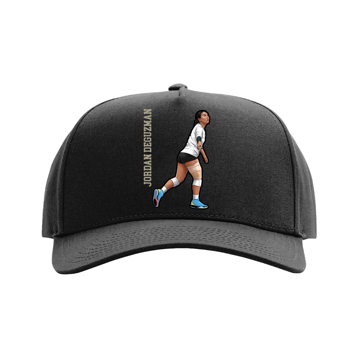 Full Fabric Five-Panel Champ Cap — Name Vertical in Black