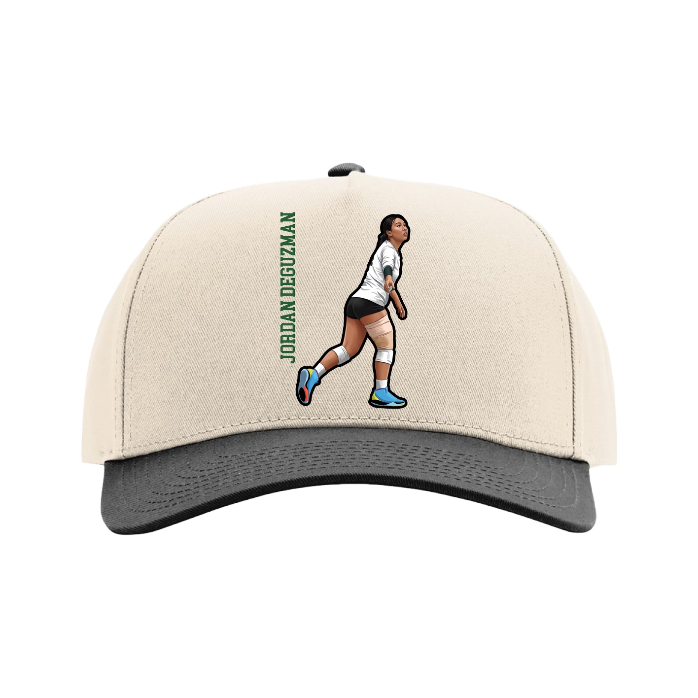 Full Fabric Five-Panel Champ Cap — Name Vertical in Cream/Black