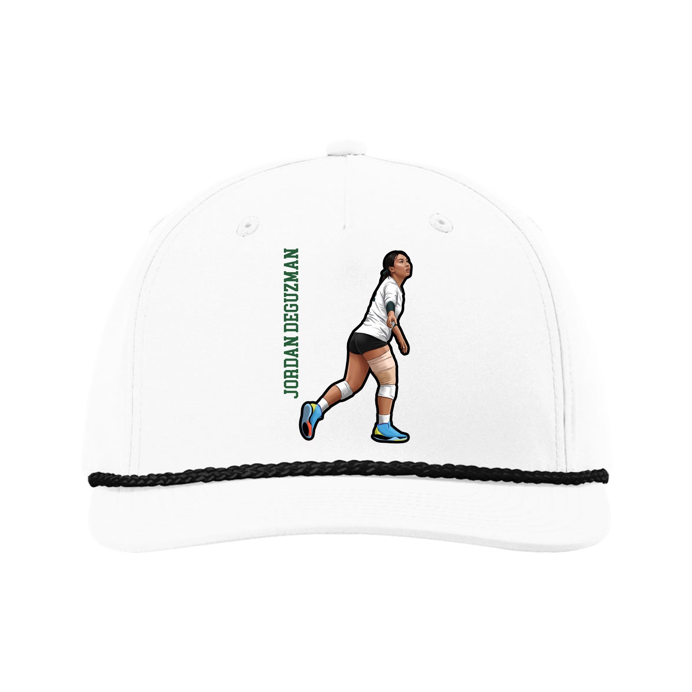 Five-Panel Classic Rope Cap — Name Vertical in White