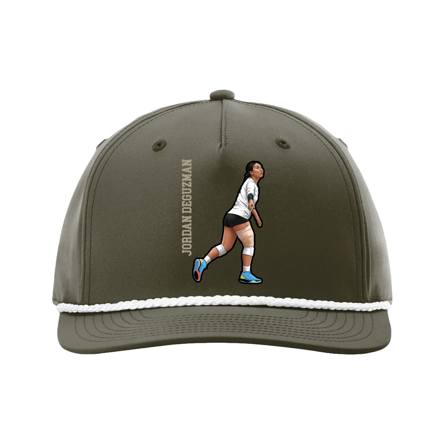 Five-Panel Classic Rope Cap — Name Vertical in Green