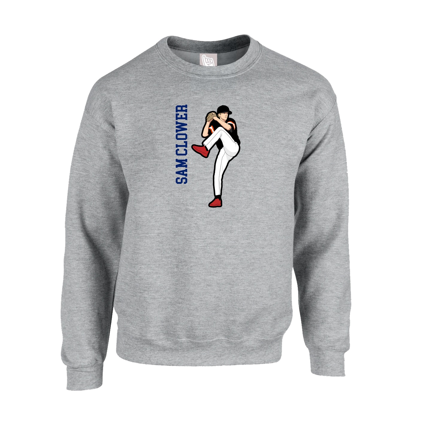 Fleece Crew — Name Vertical in Grey