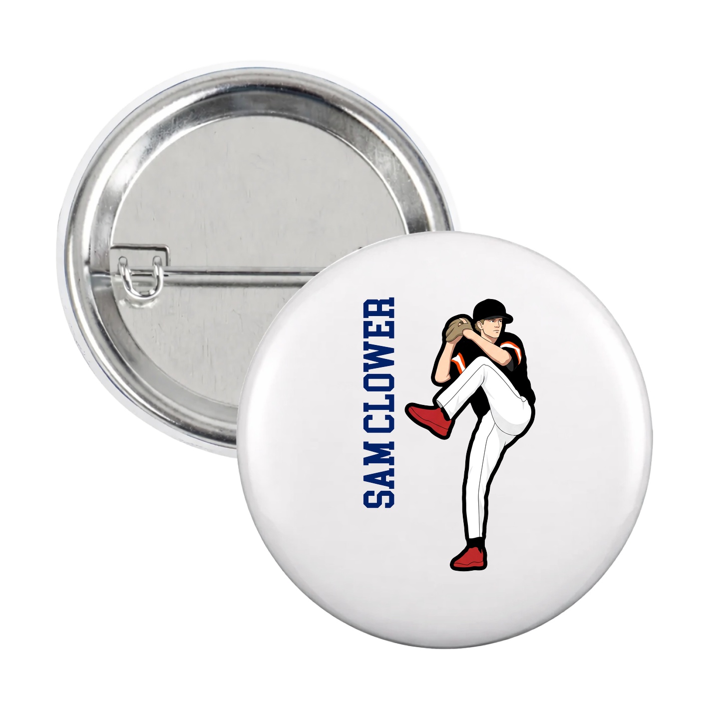 Game Day Button — Name Vertical in White