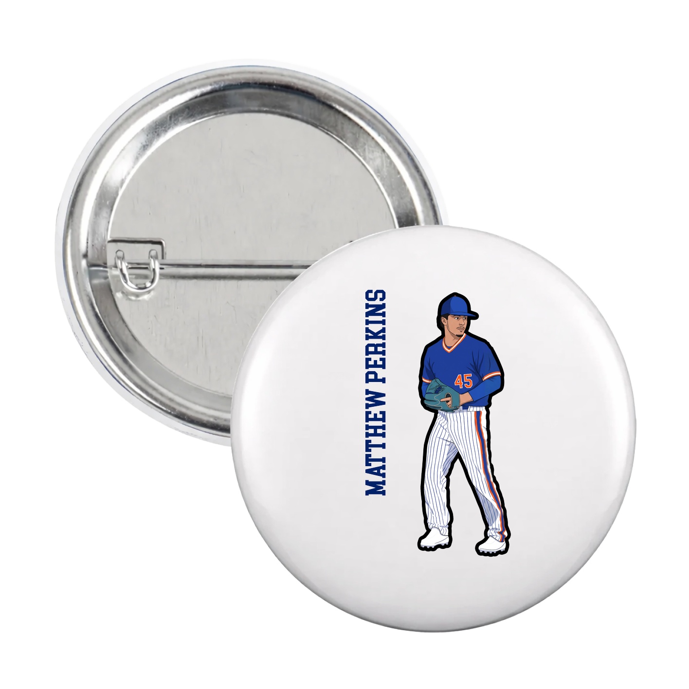 Game Day Button — Name Vertical in White