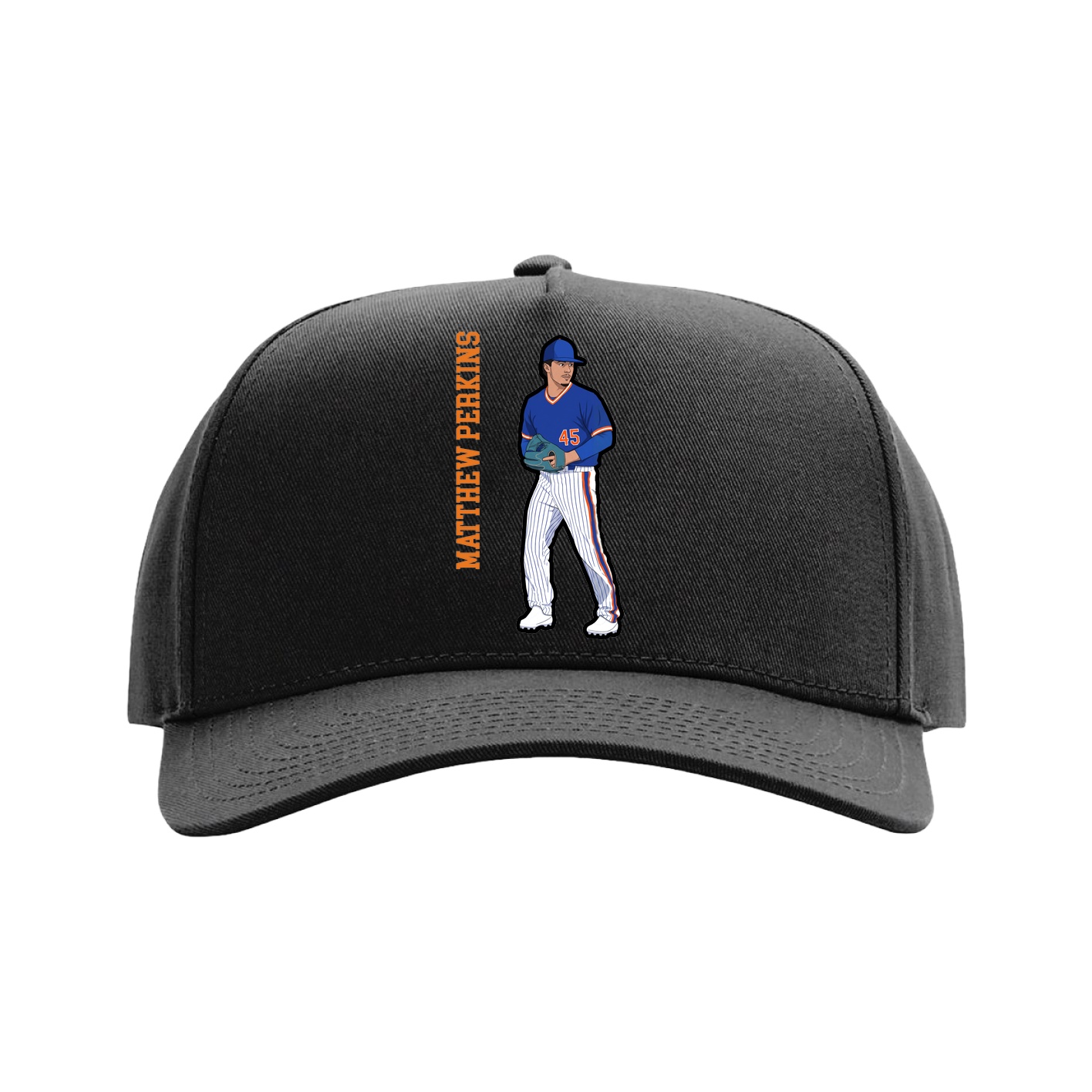 Full Fabric Five-Panel Champ Cap — Name Vertical in Black