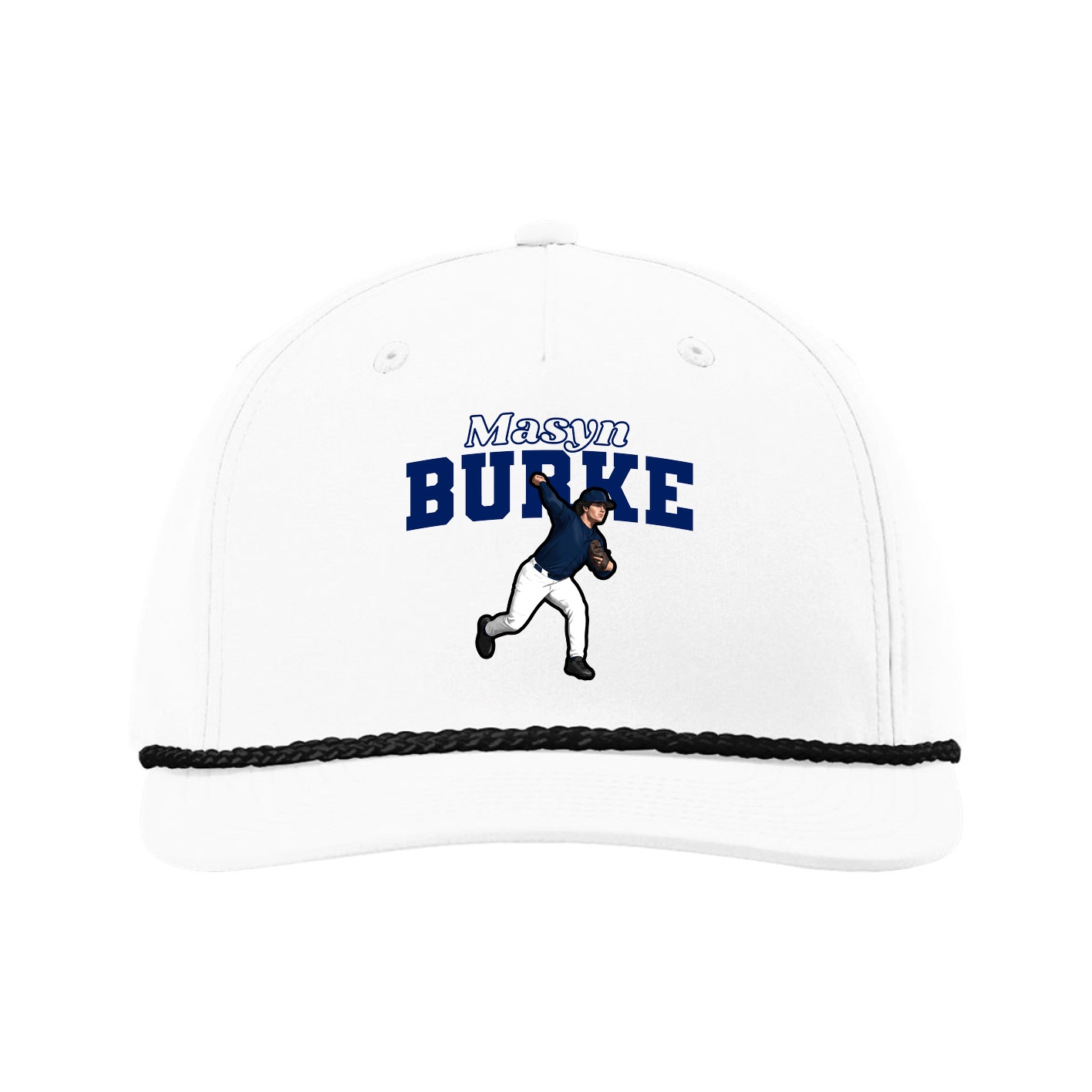 Five-Panel Classic Rope Cap — Name Arch in White