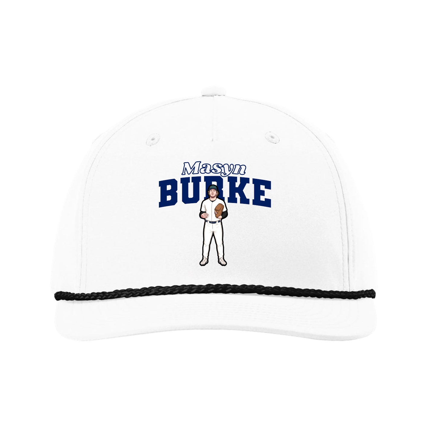 Five-Panel Classic Rope Cap — Name Arch in White