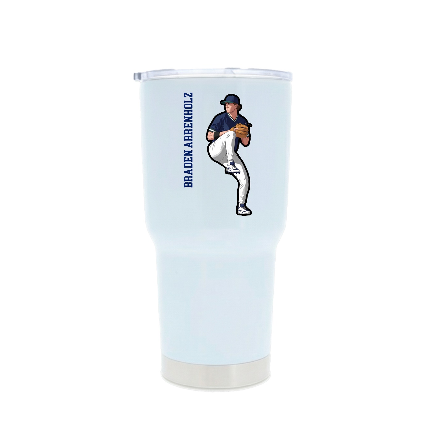 30oz Stainless Steel Tumbler — Name Vertical in White
