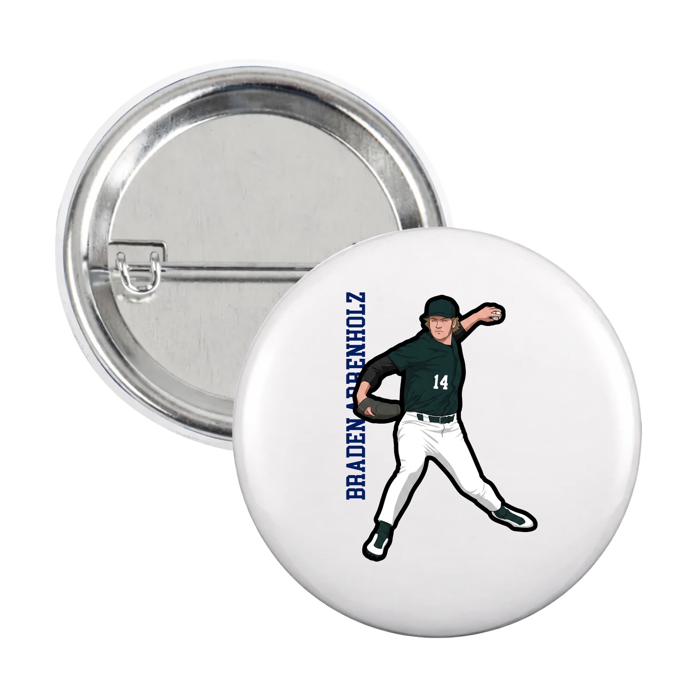 Game Day Button — Name Vertical in White