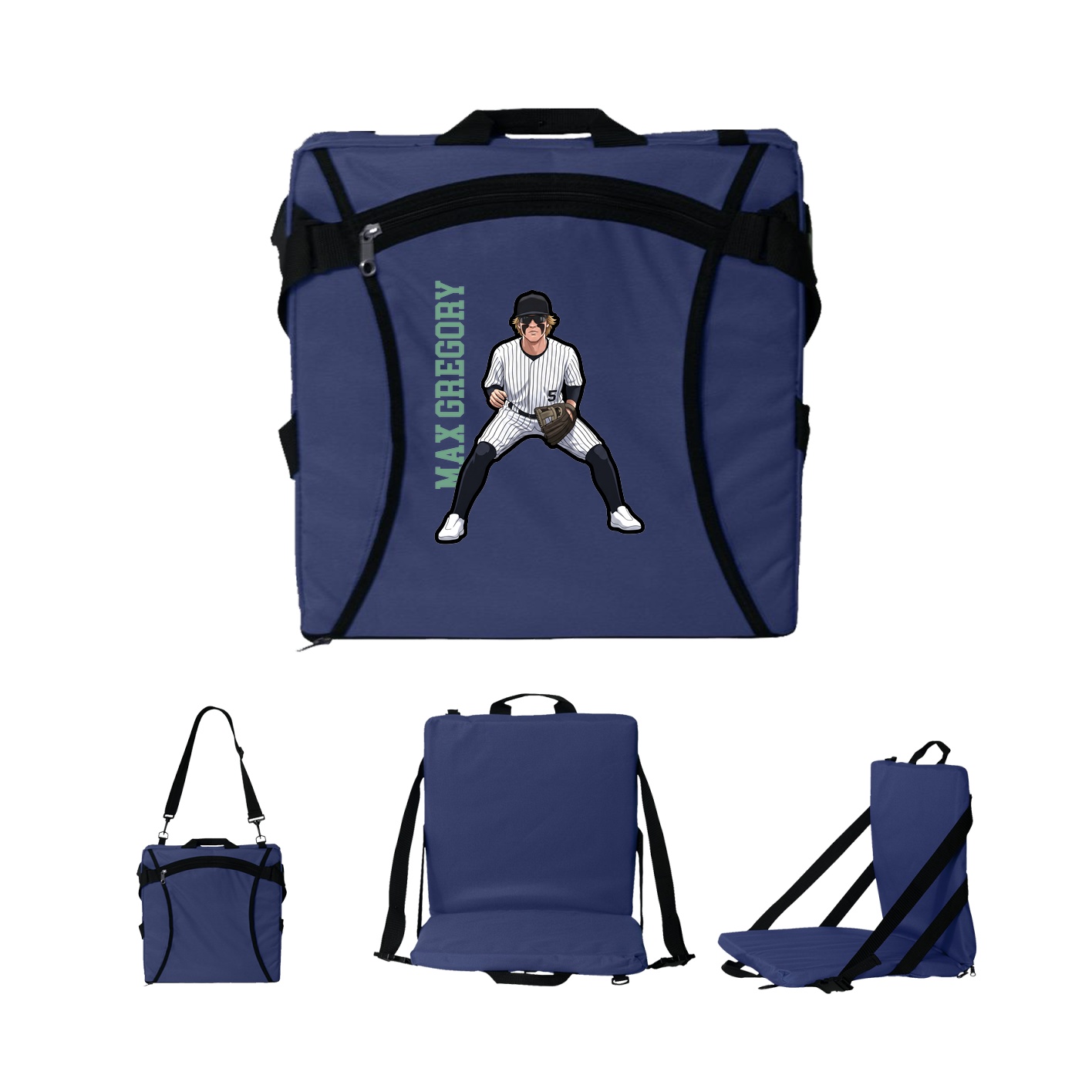 Folding Stadium Seat — Name Vertical in Navy
