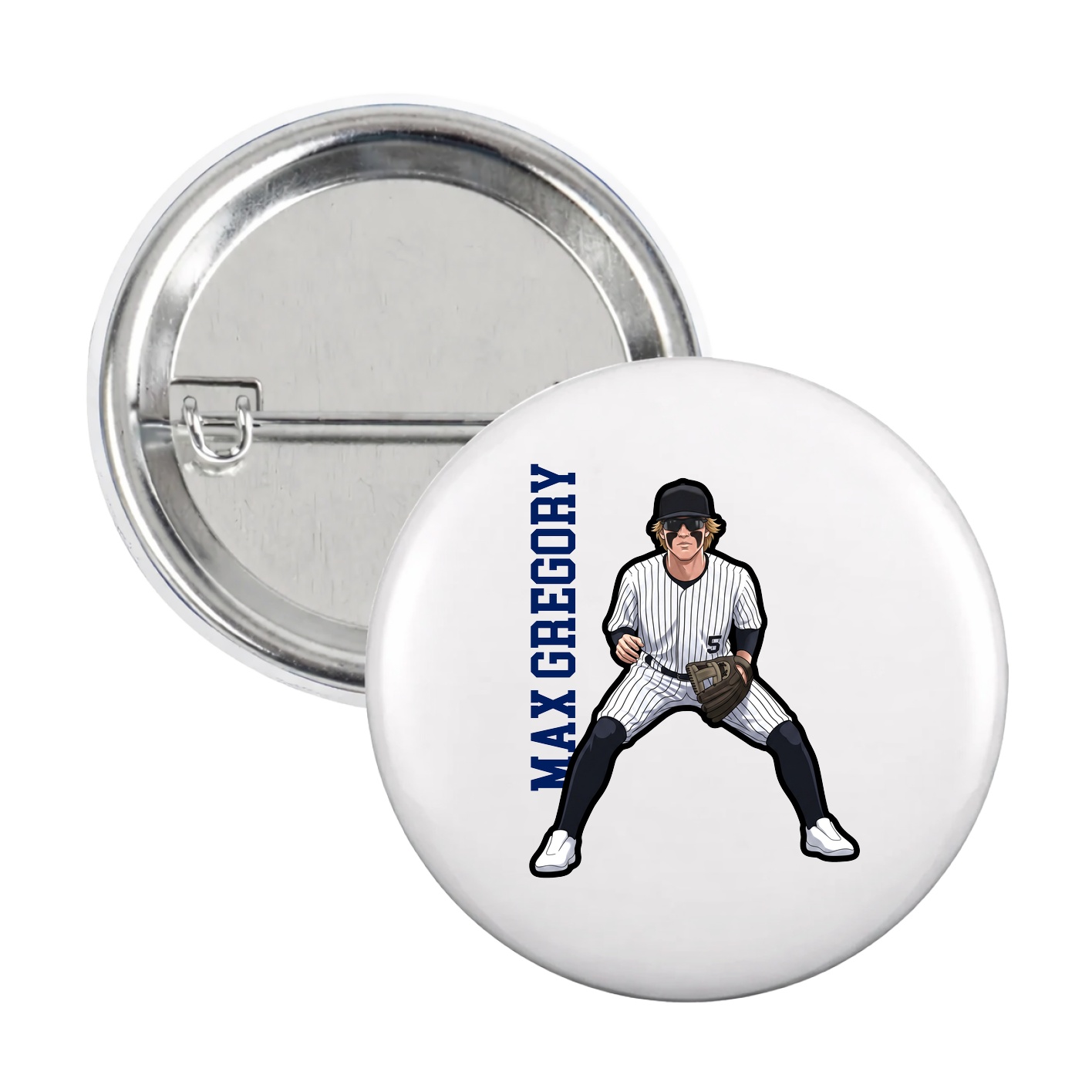 Game Day Button — Name Vertical in White