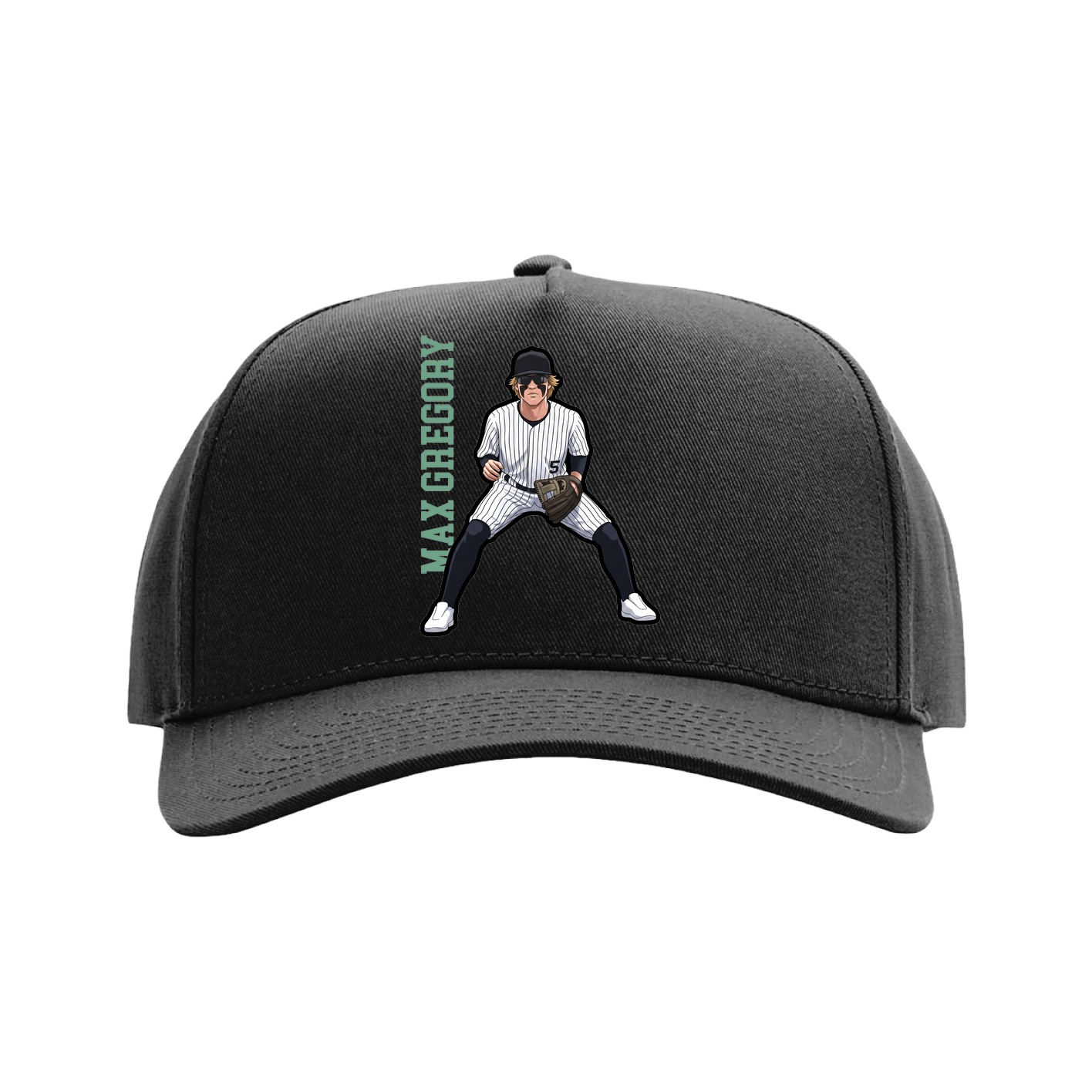 Full Fabric Five-Panel Champ Cap — Name Vertical in Black