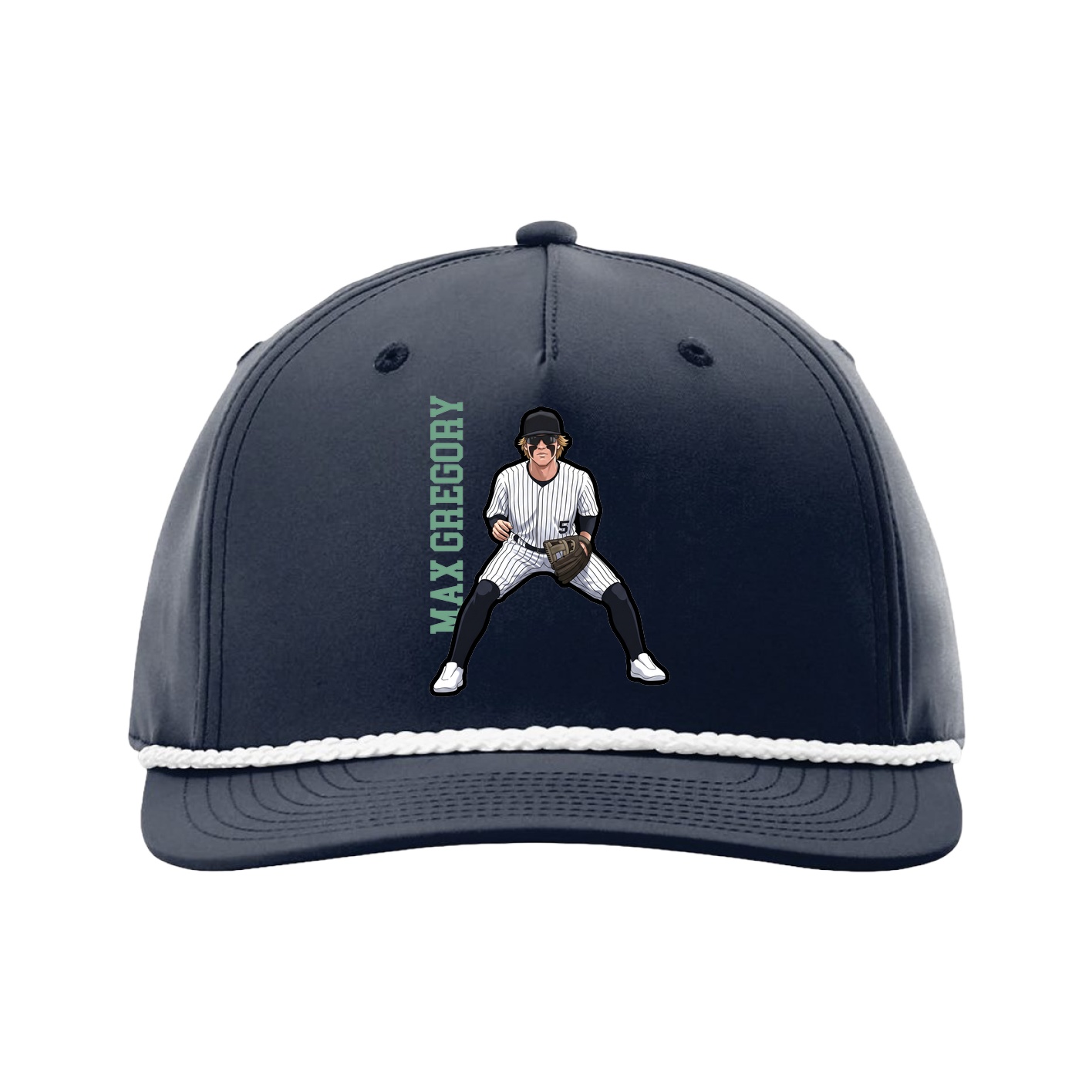 Five-Panel Classic Rope Cap — Name Vertical in Navy