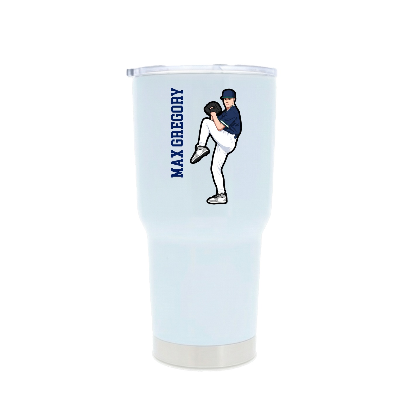 30oz Stainless Steel Tumbler — Name Vertical in White