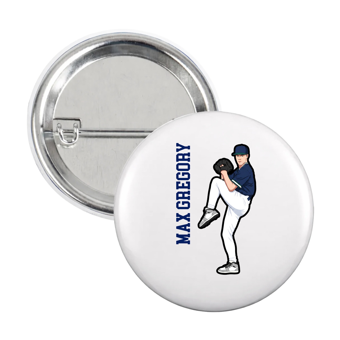 Game Day Button — Name Vertical in White
