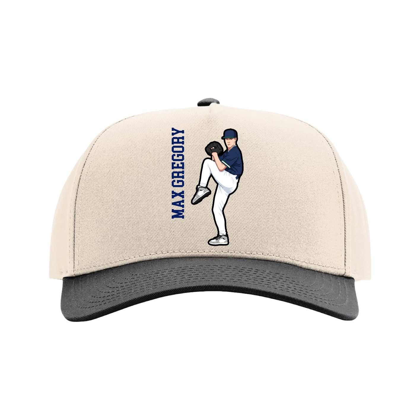 Full Fabric Five-Panel Champ Cap — Name Vertical in Cream/Black