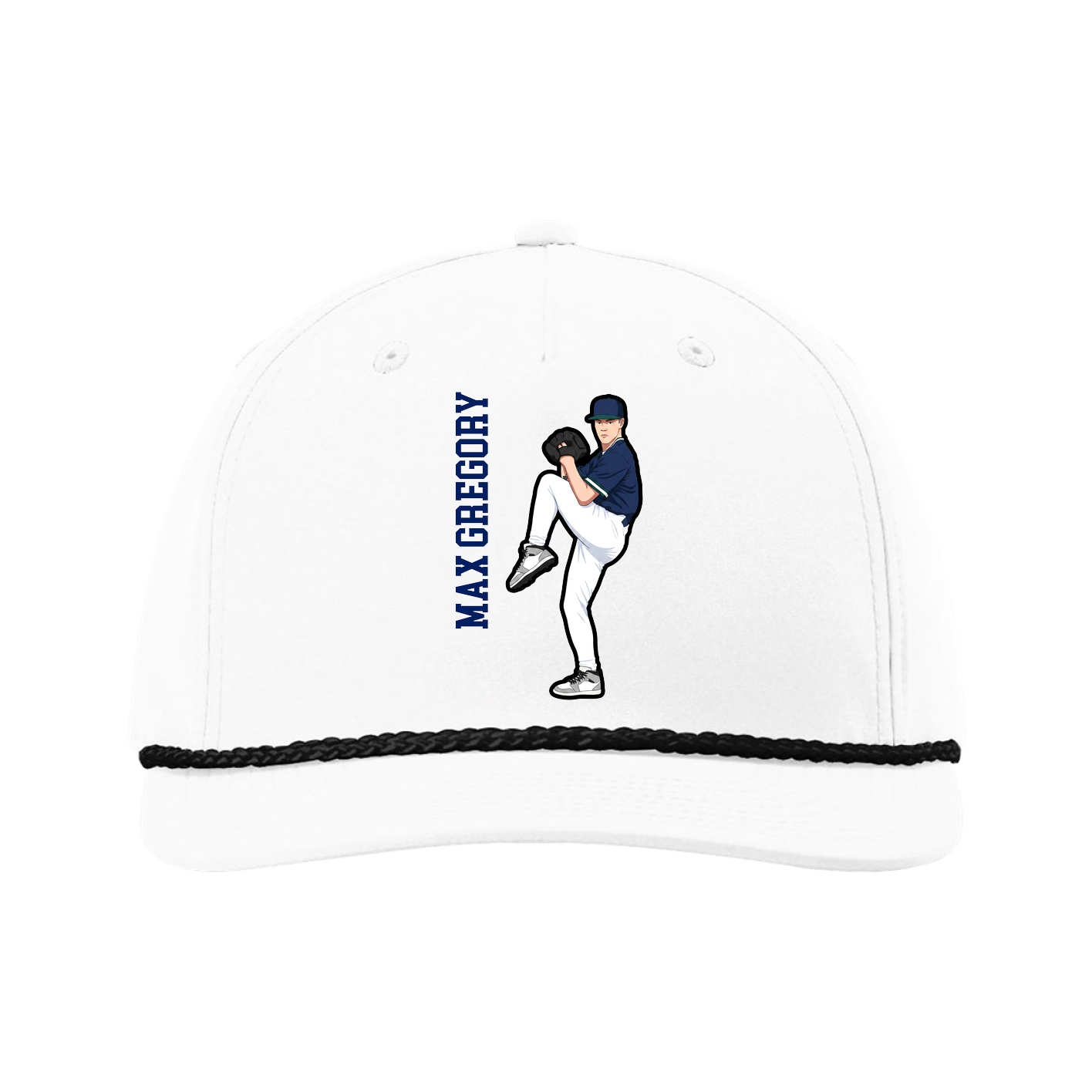 Five-Panel Classic Rope Cap — Name Vertical in White