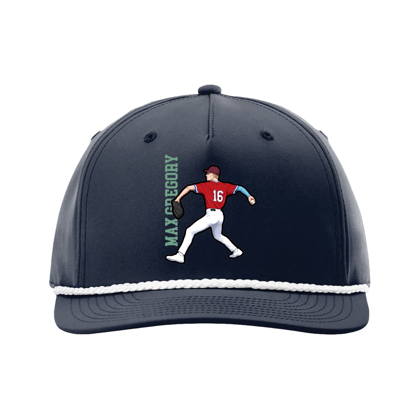 Five-Panel Classic Rope Cap — Name Vertical in Navy