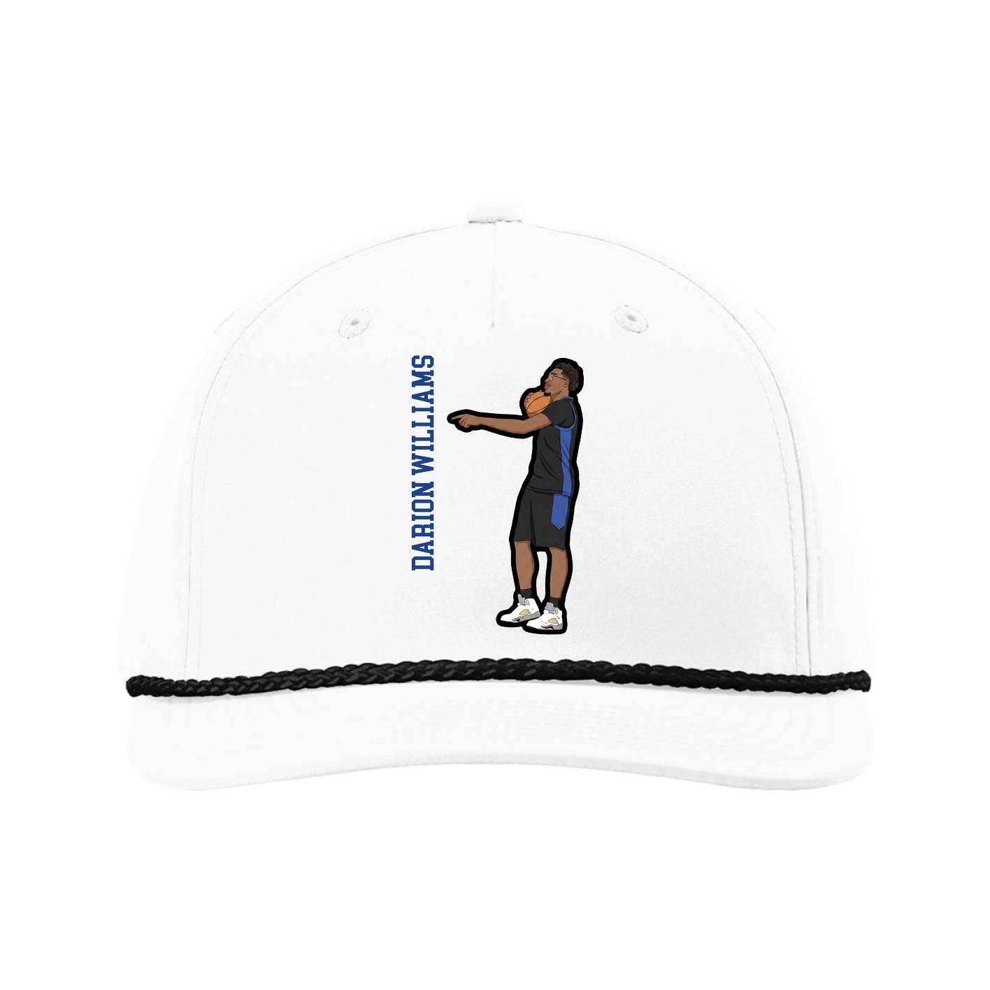 Five-Panel Classic Rope Cap — Name Vertical in White