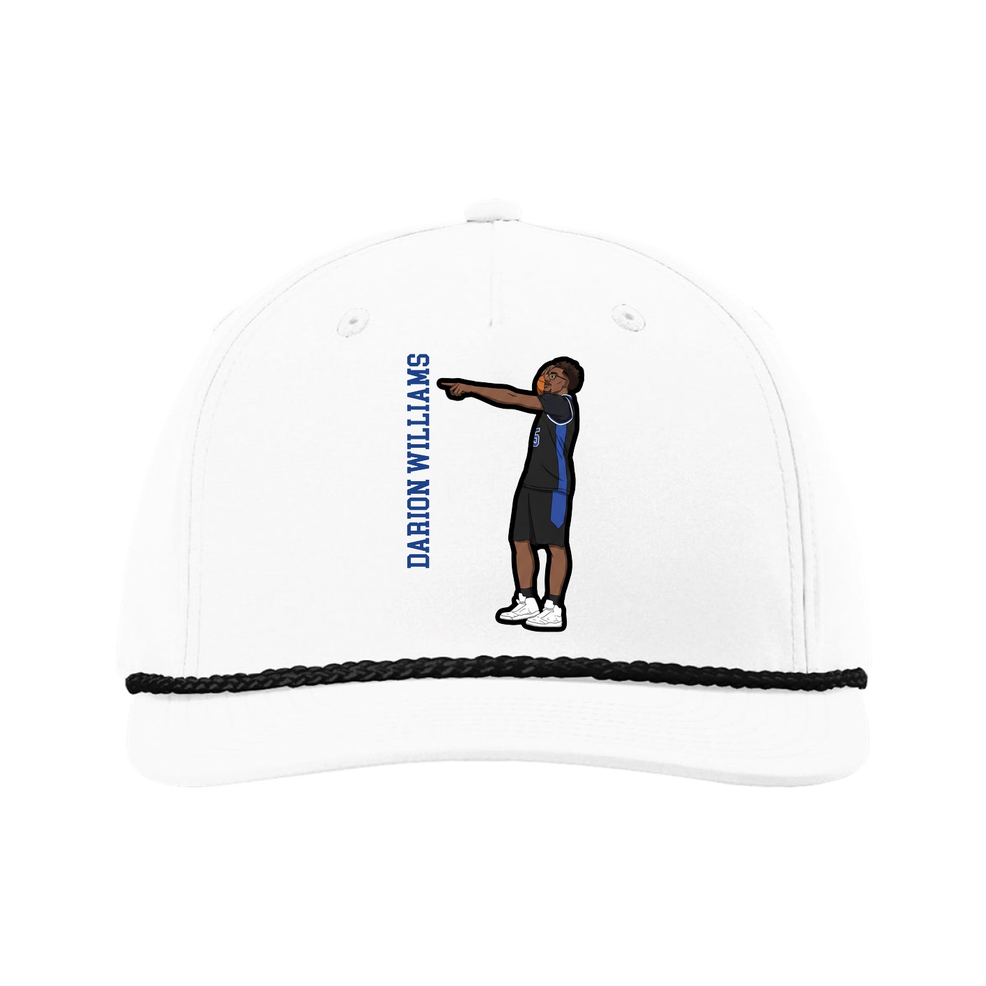 Five-Panel Classic Rope Cap — Name Vertical in White