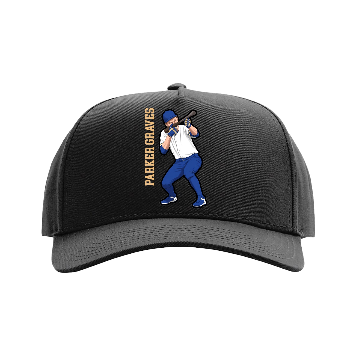 Full Fabric Five-Panel Champ Cap — Name Vertical in Black