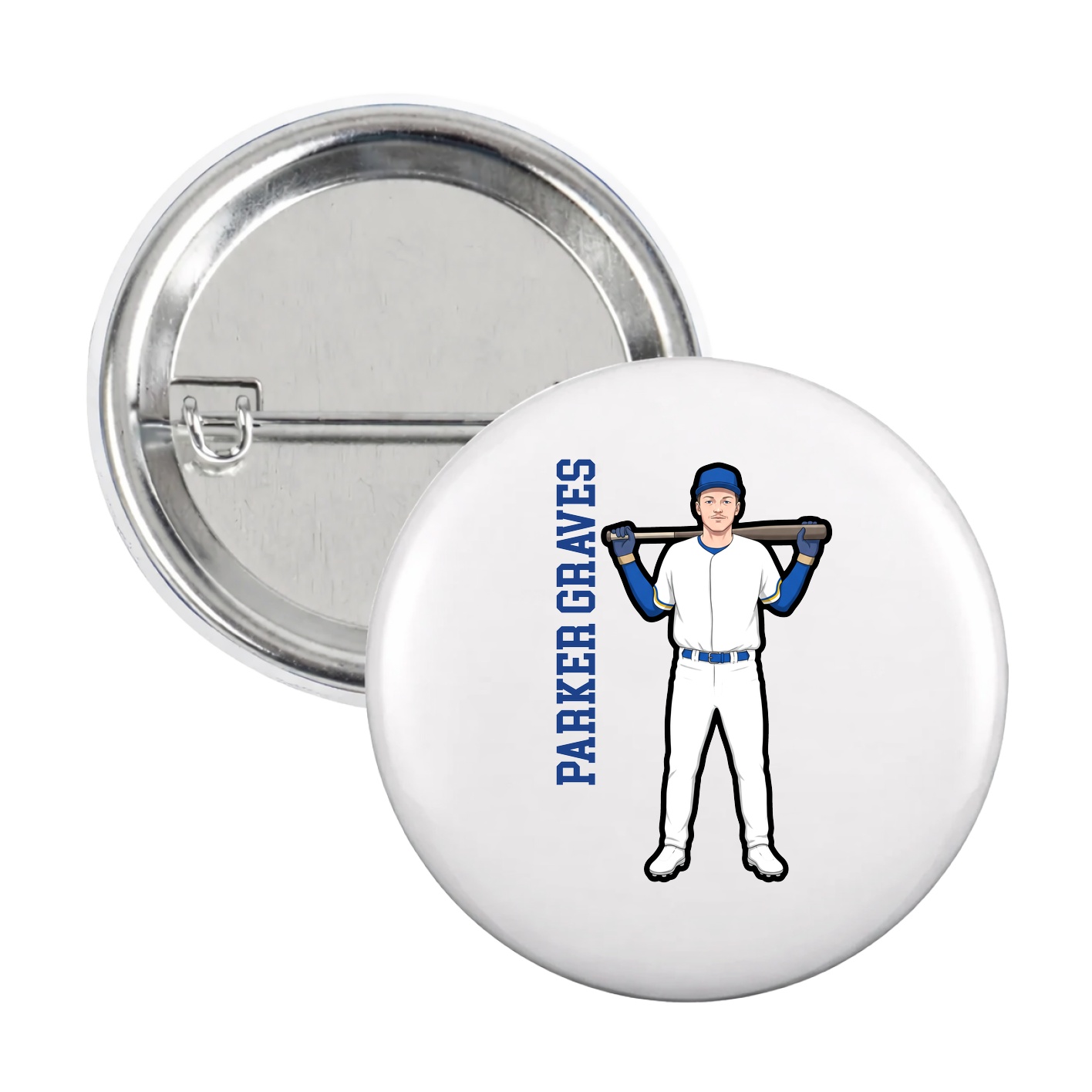 Game Day Button — Name Vertical in White