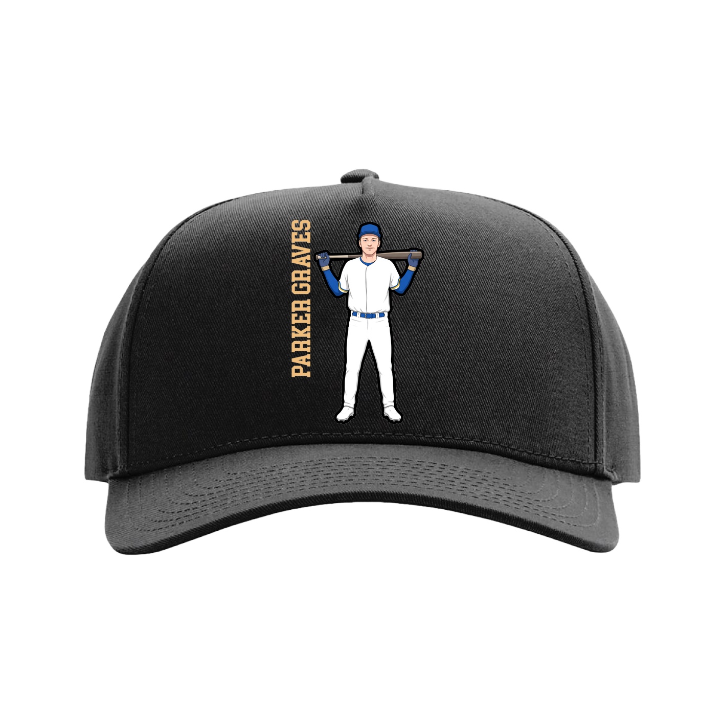 Full Fabric Five-Panel Champ Cap — Name Vertical in Black