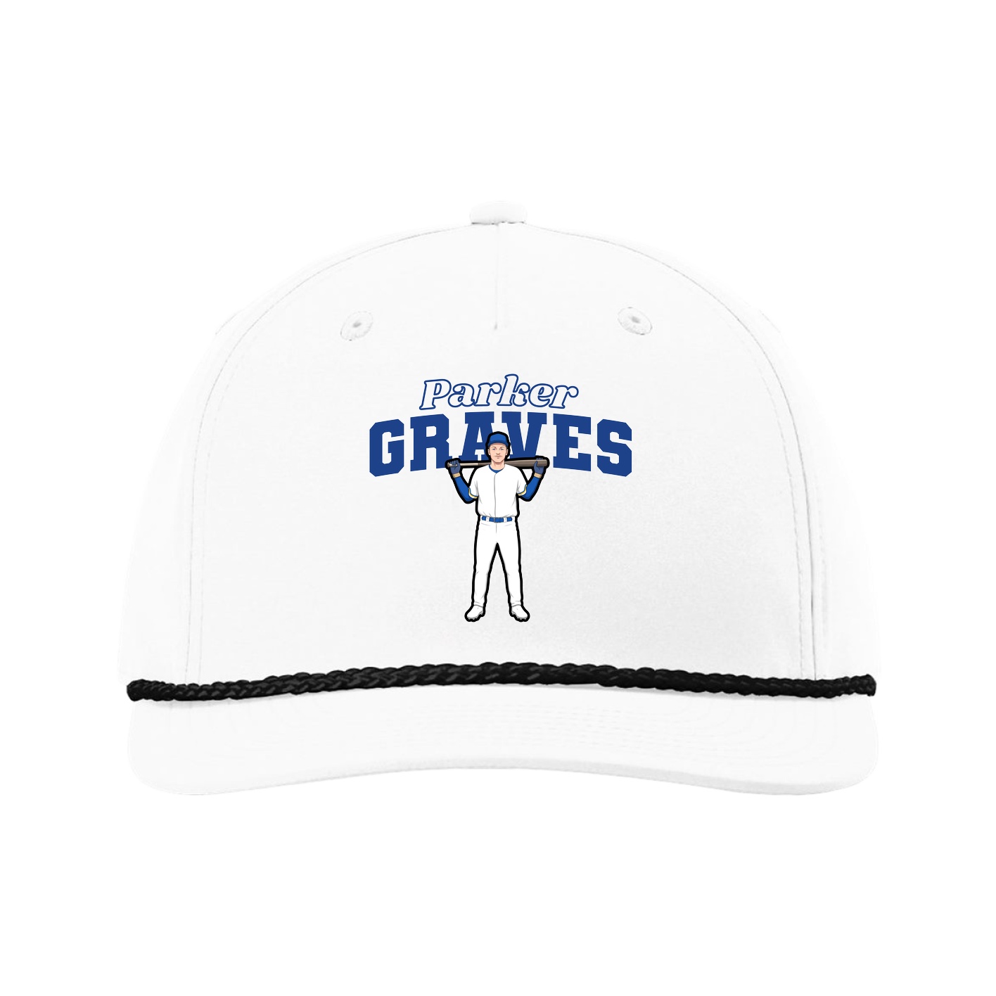 Five-Panel Classic Rope Cap — Name Arch in White