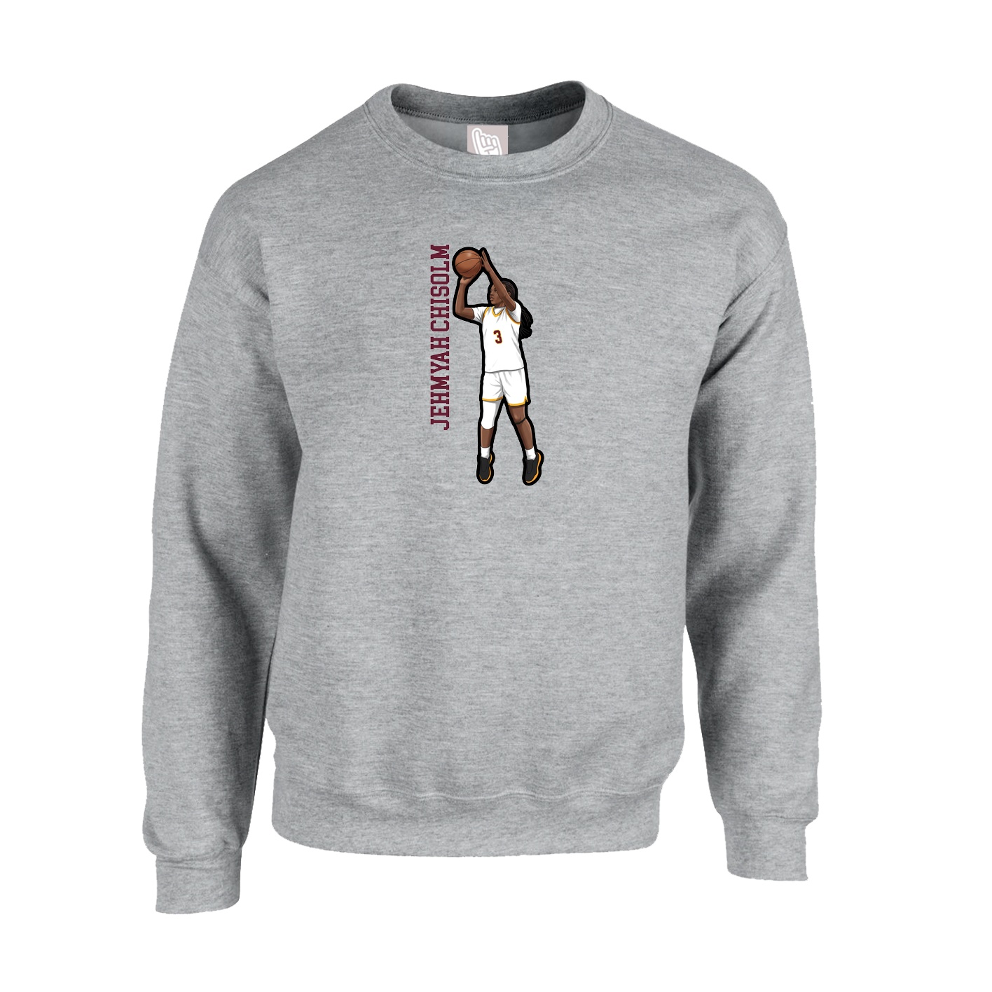 Fleece Crew — Name Vertical in Grey