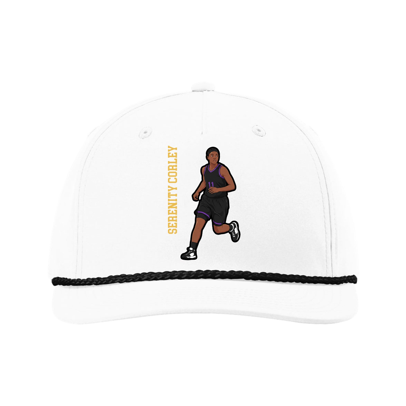 Five-Panel Classic Rope Cap — Name Vertical in White