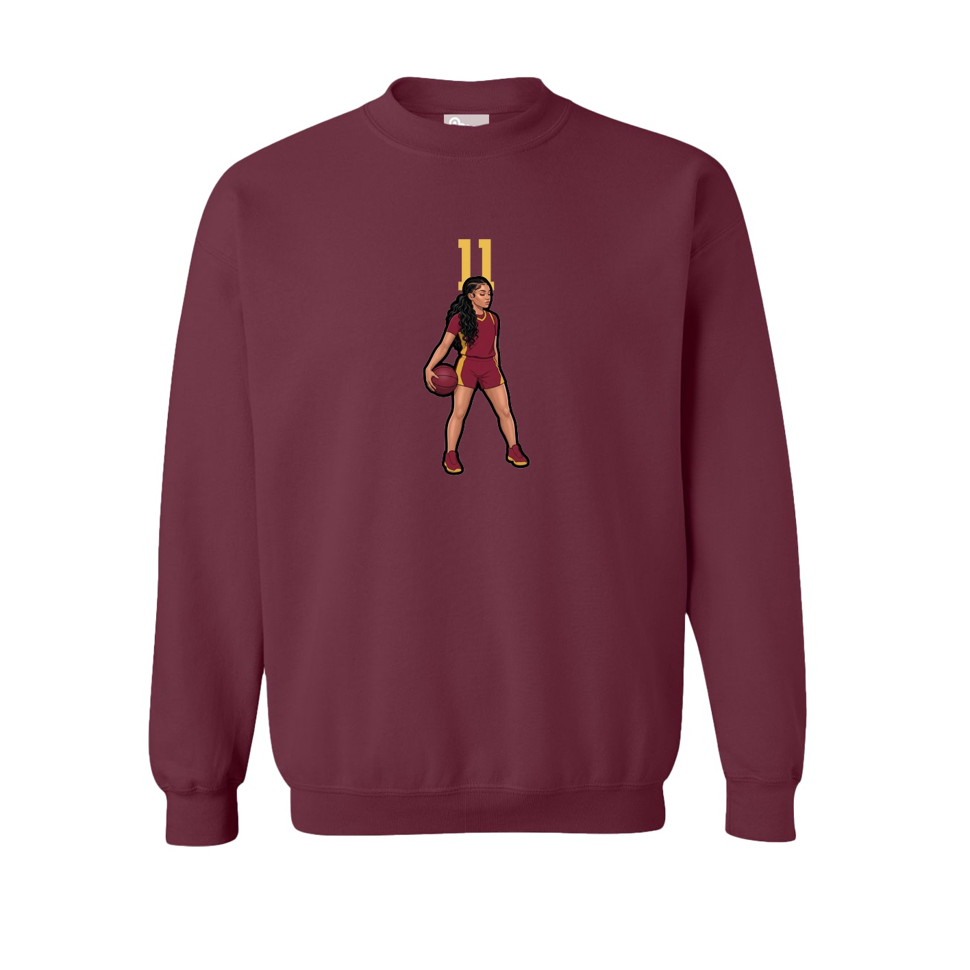 Fleece Crew — Number Top in Maroon