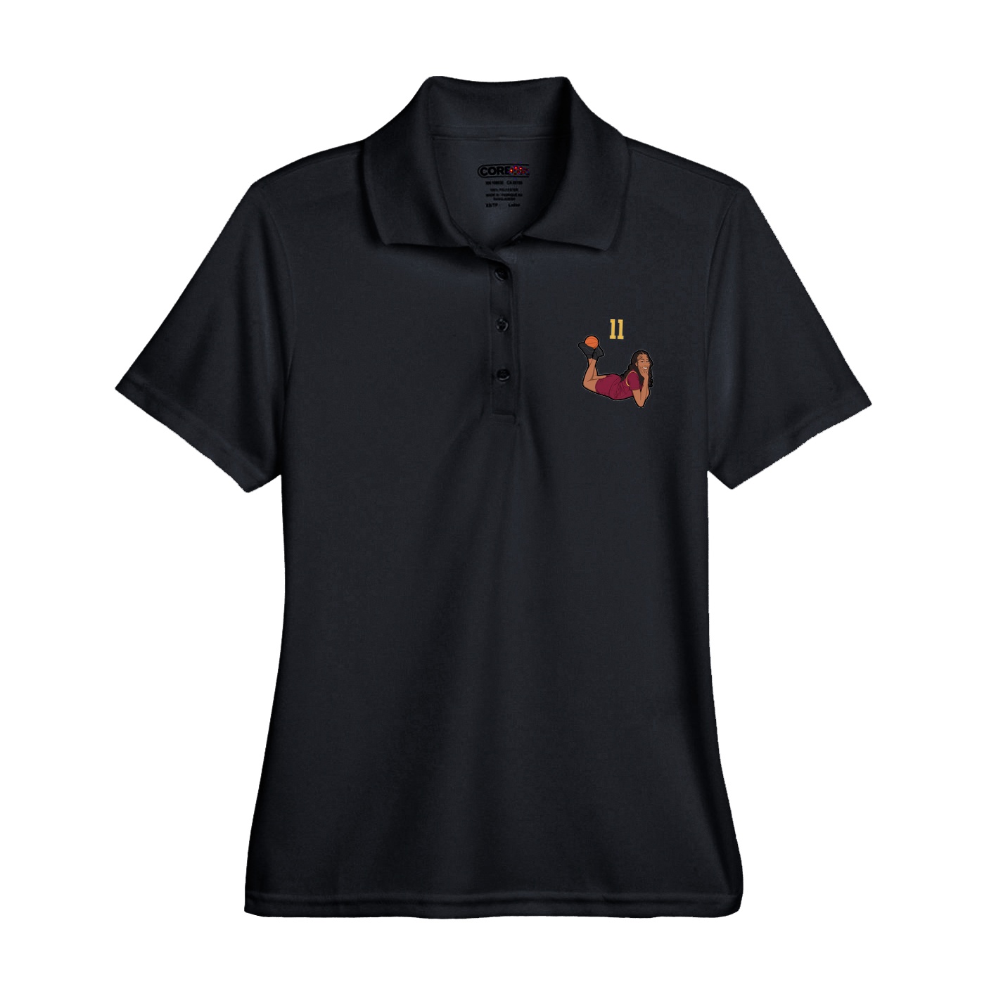 Womens Performance Polo — Number Top in Black