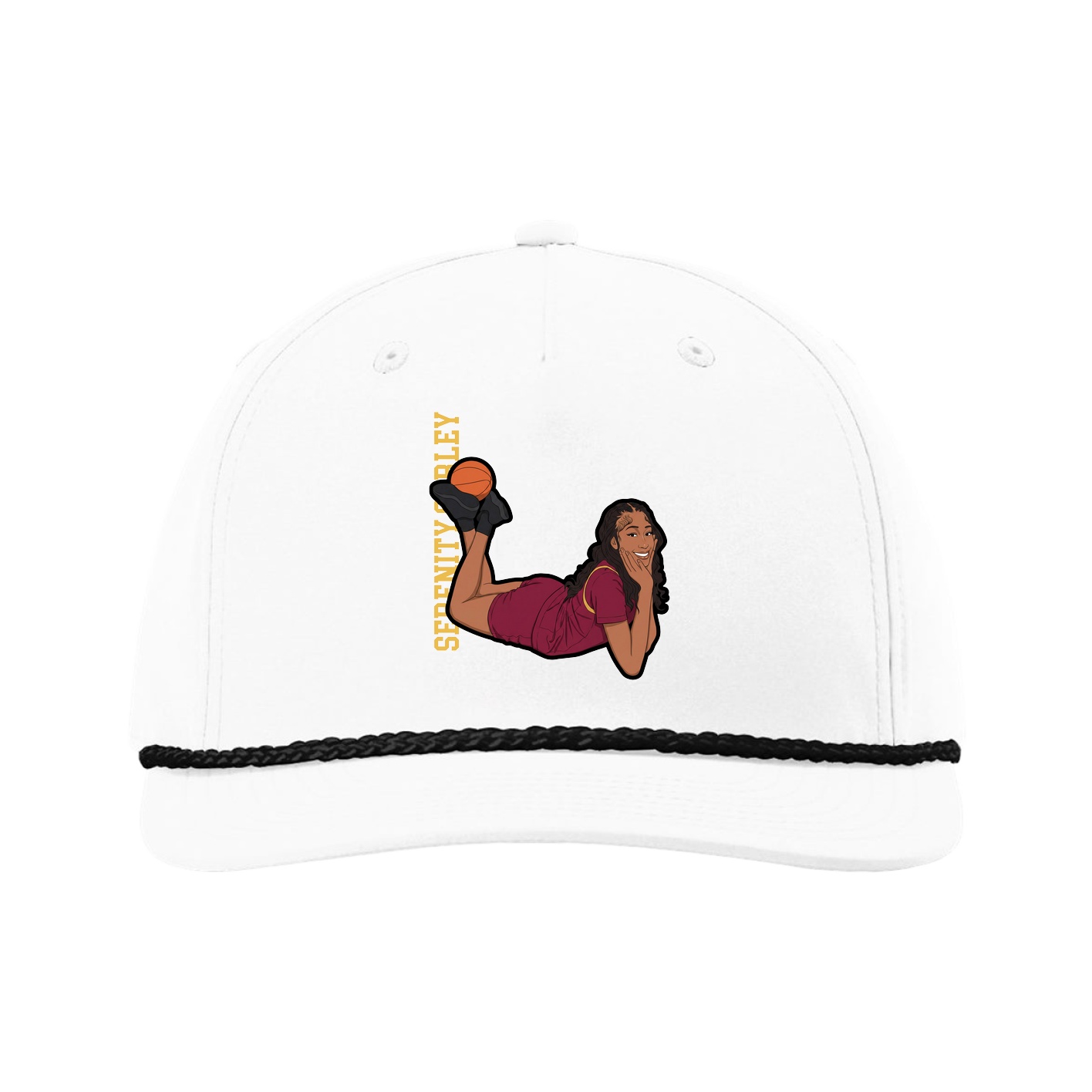 Five-Panel Classic Rope Cap — Name Vertical in White