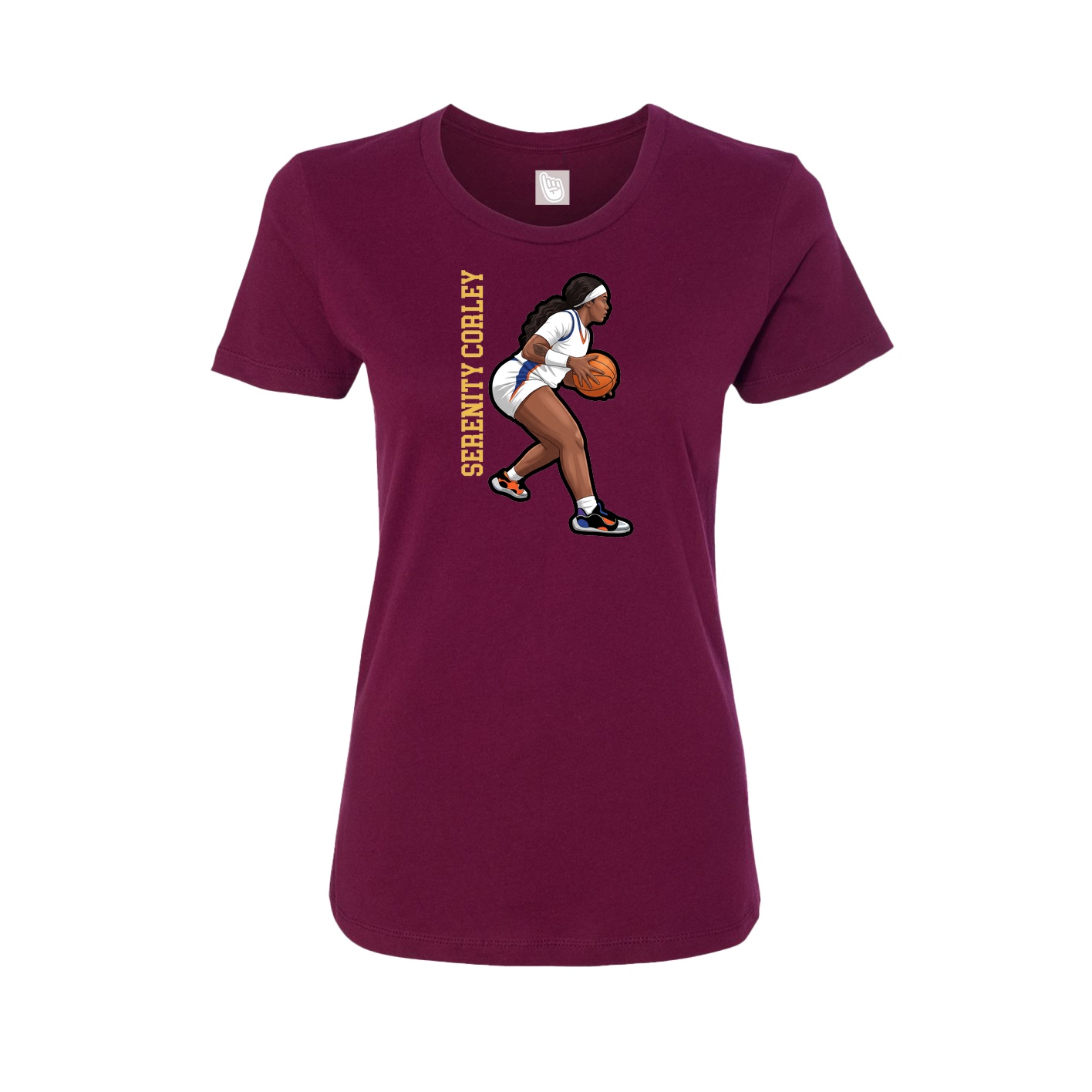 Fitted Women's Tee — Name Vertical in Maroon