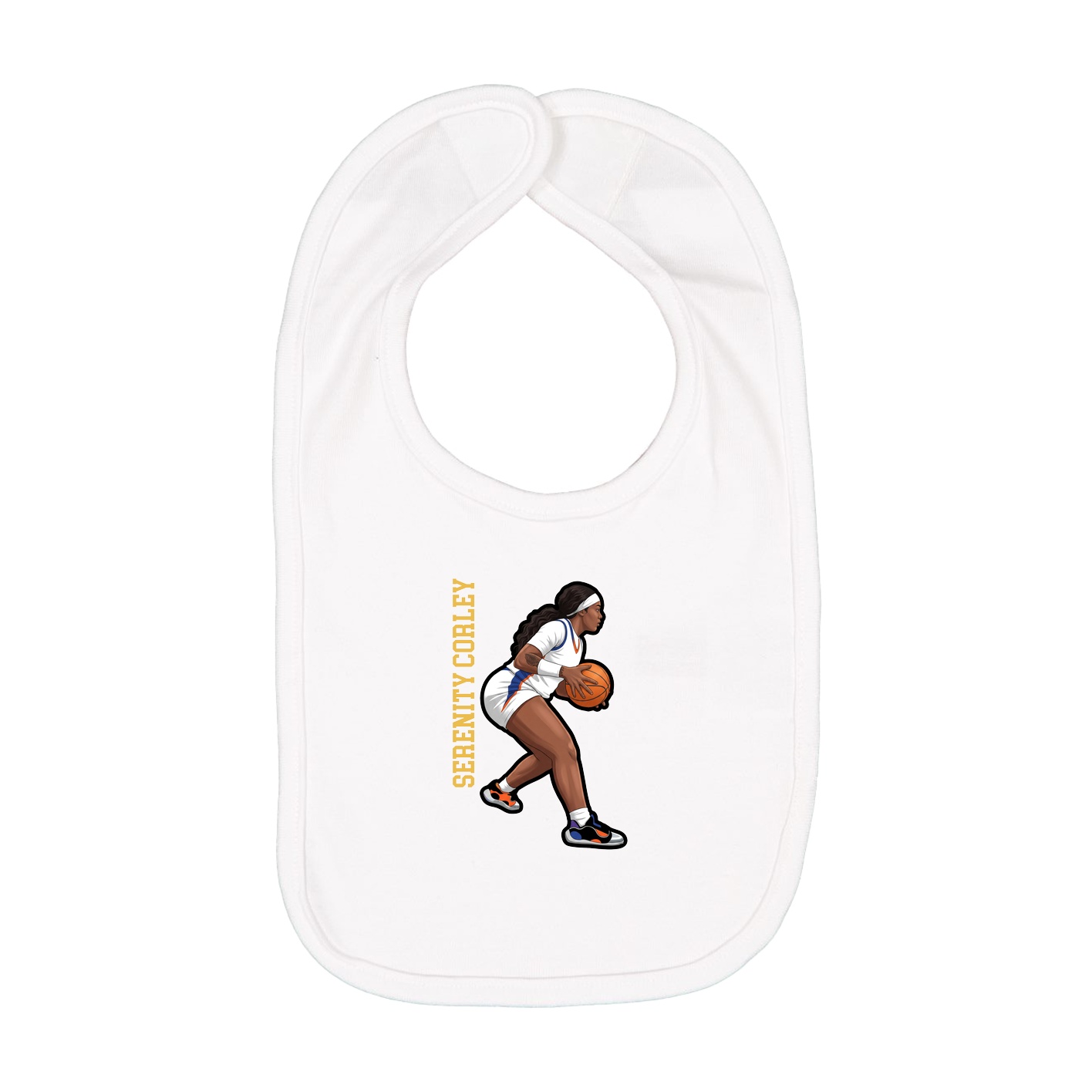 Infant Bib — Name Vertical in White