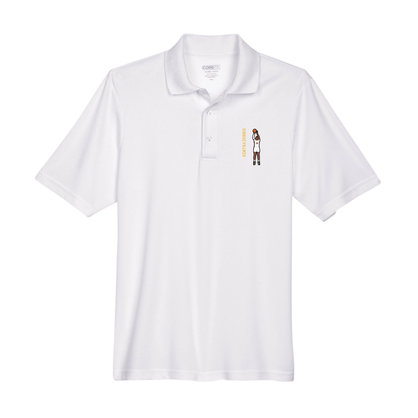 Performance Polo — Name Vertical in White