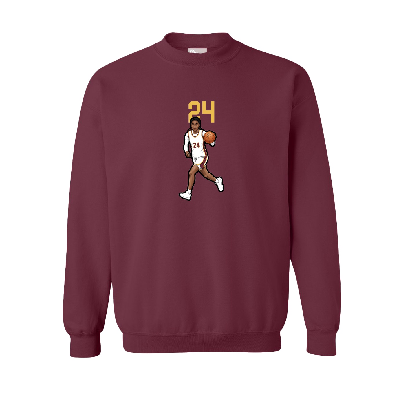 Fleece Crew — Number Top in Maroon