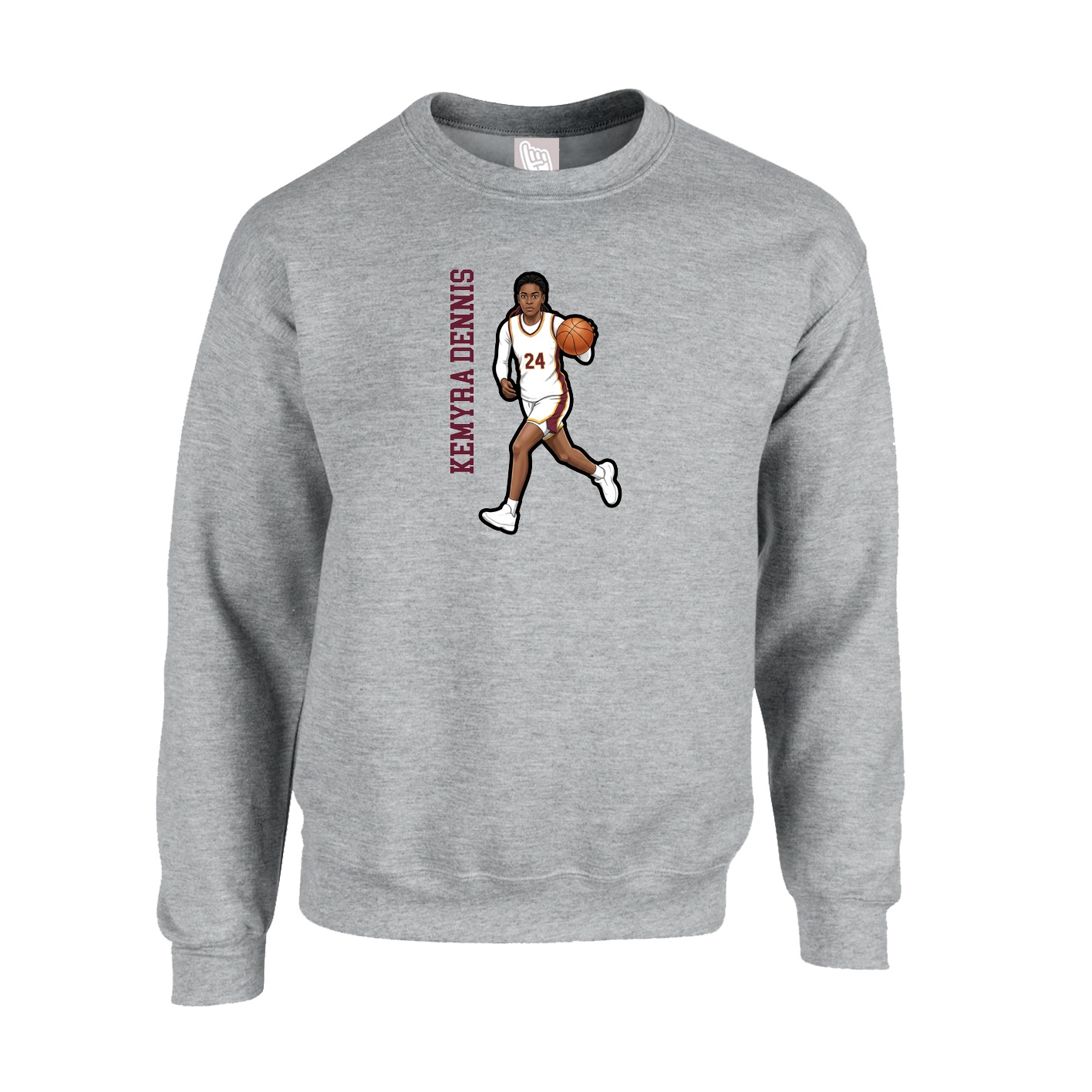 Fleece Crew — Name Vertical in Grey