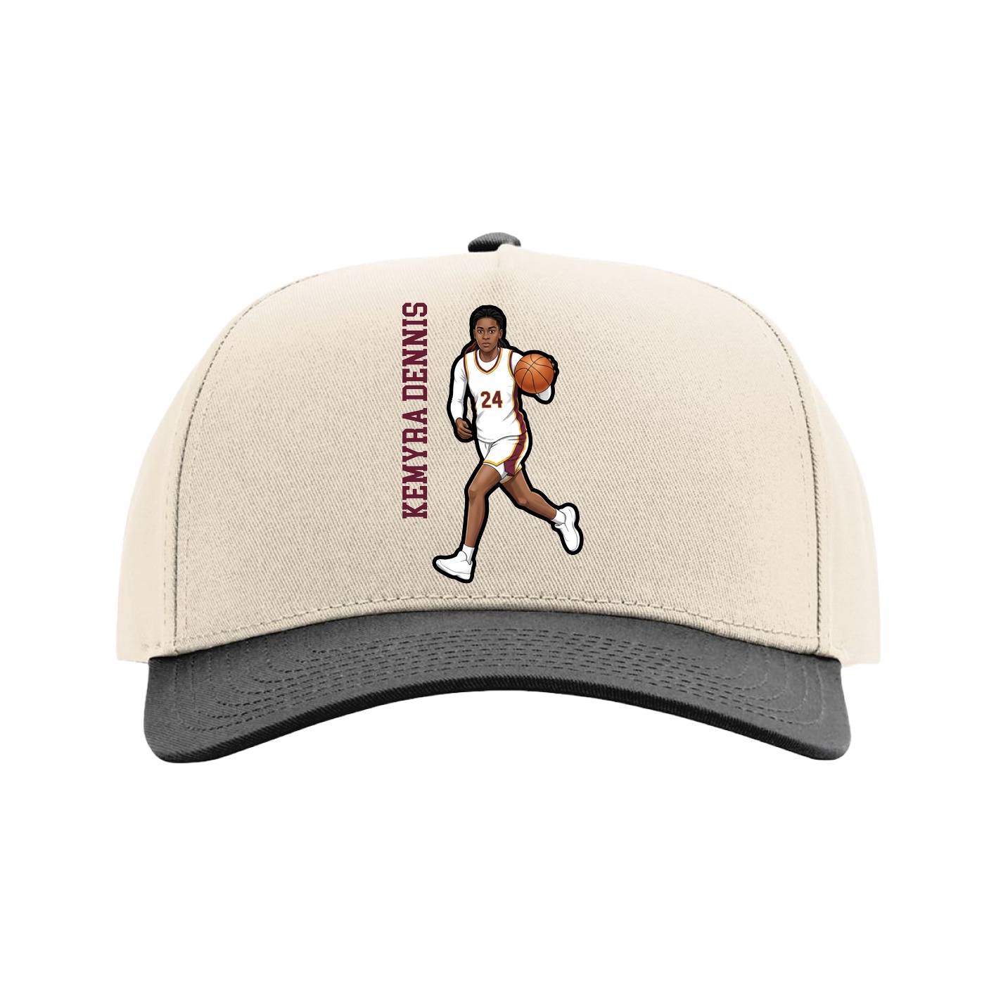 Full Fabric Five-Panel Champ Cap — Name Vertical in Cream/Black