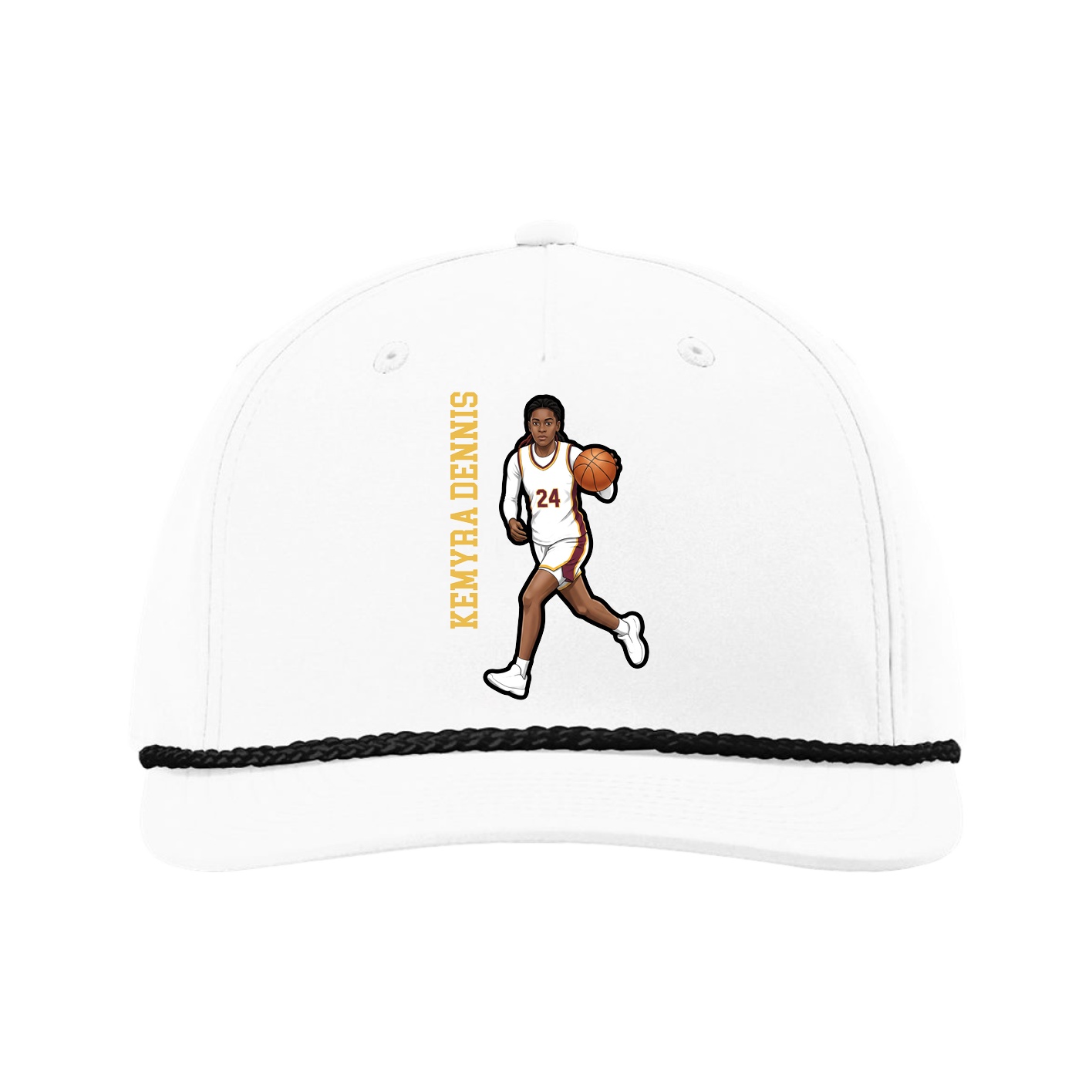 Five-Panel Classic Rope Cap — Name Vertical in White