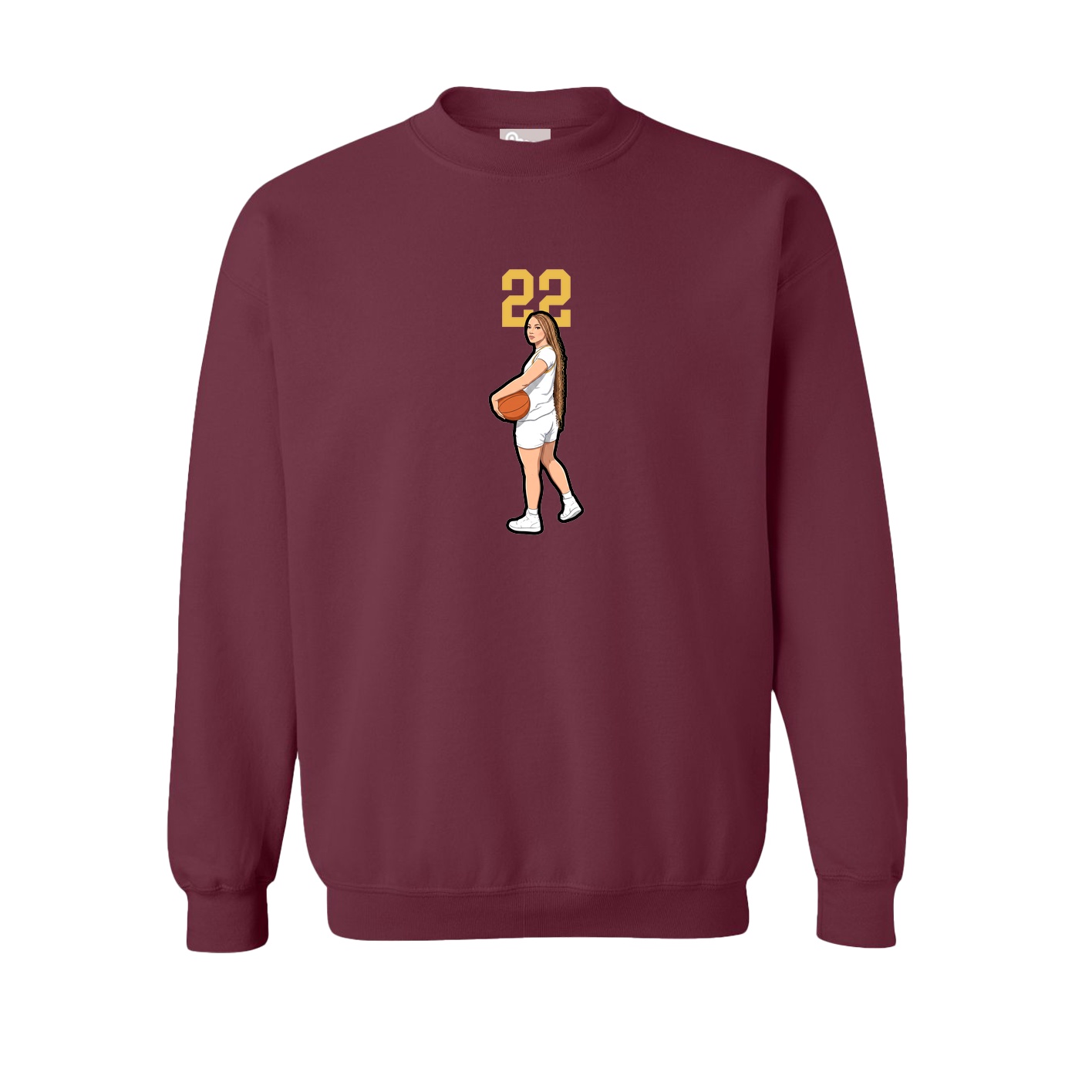Fleece Crew — Number Top in Maroon